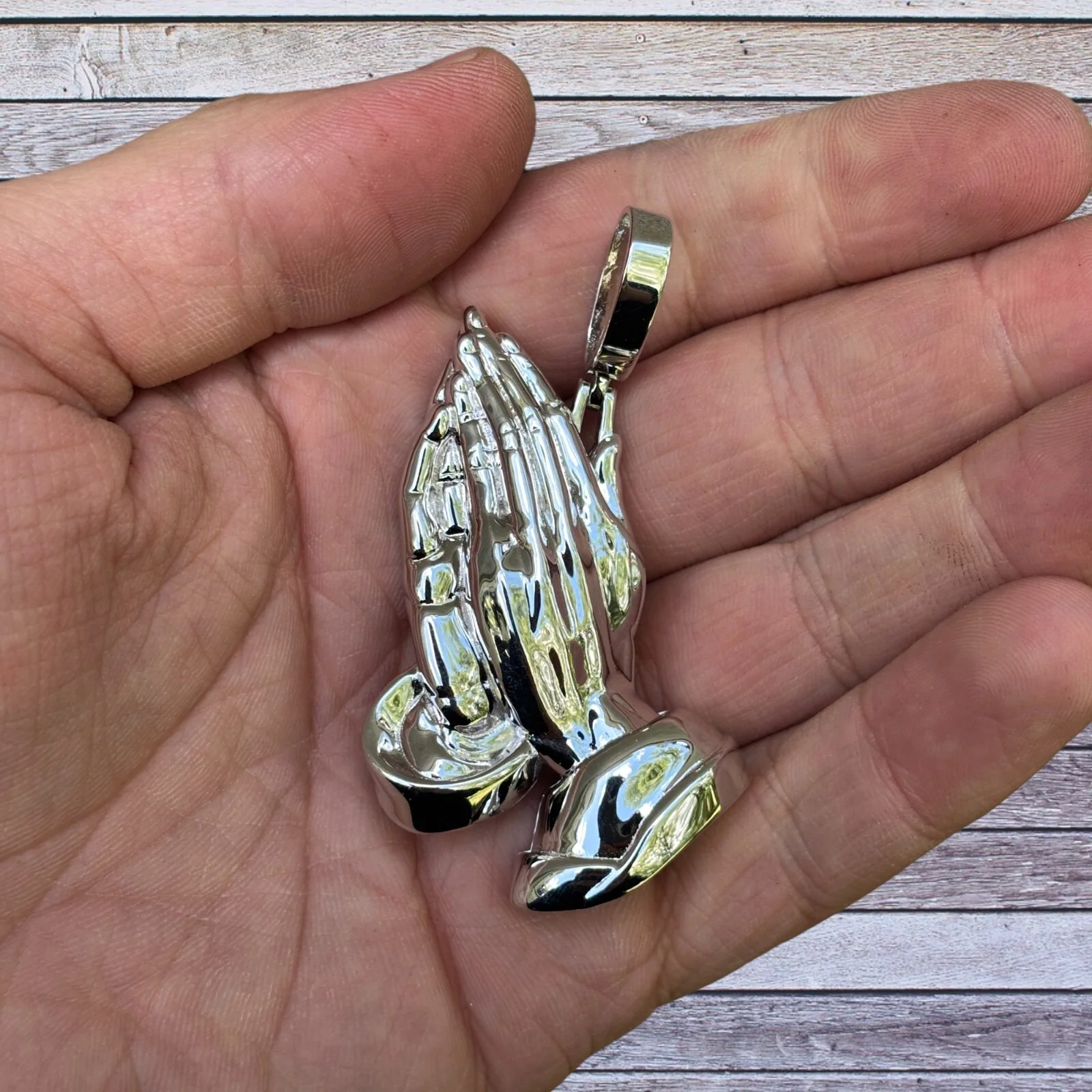 925 Sterling Silver Praying Hands Pendant - Large - Image 5