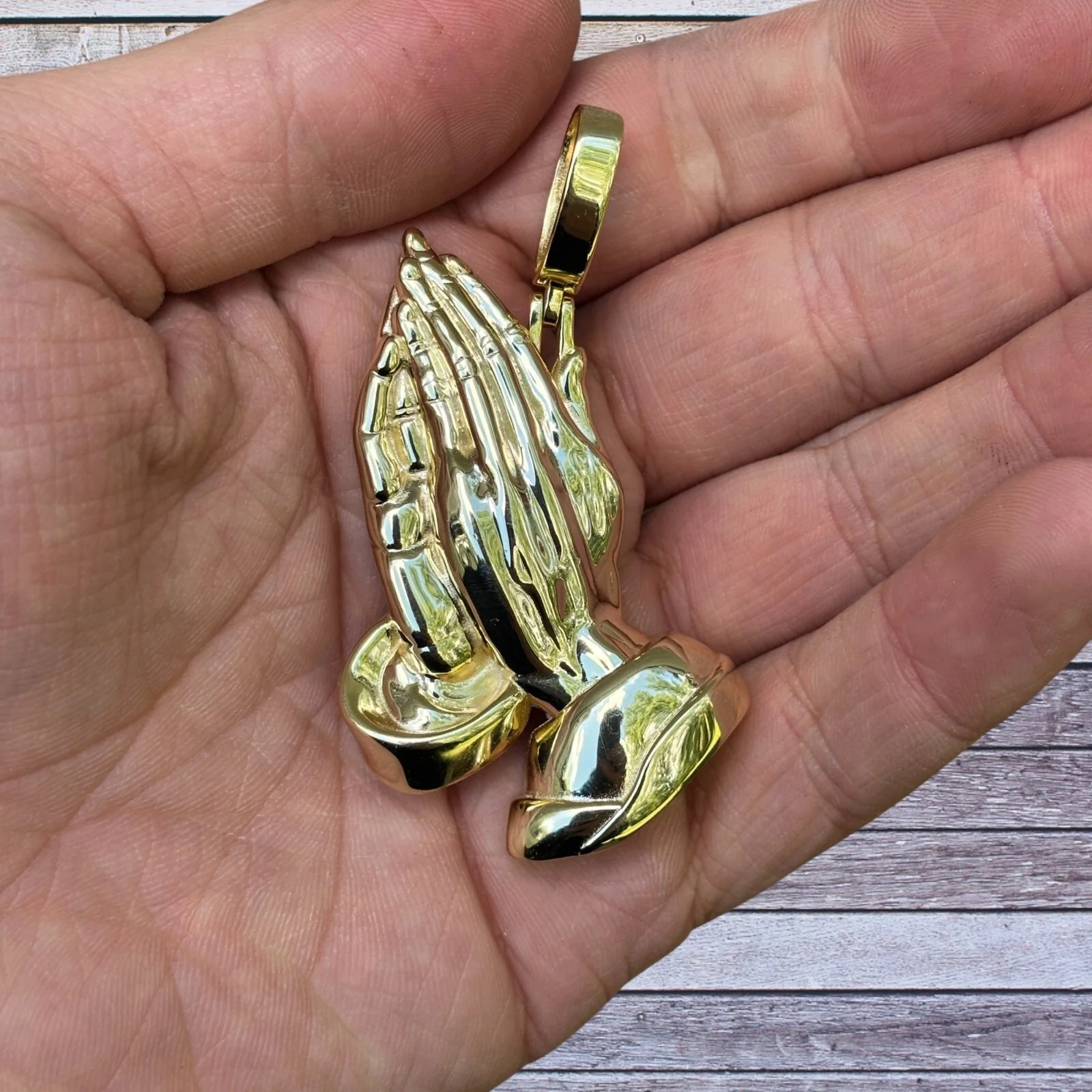 925 Sterling Silver Praying Hands Pendant - Large - Image 6