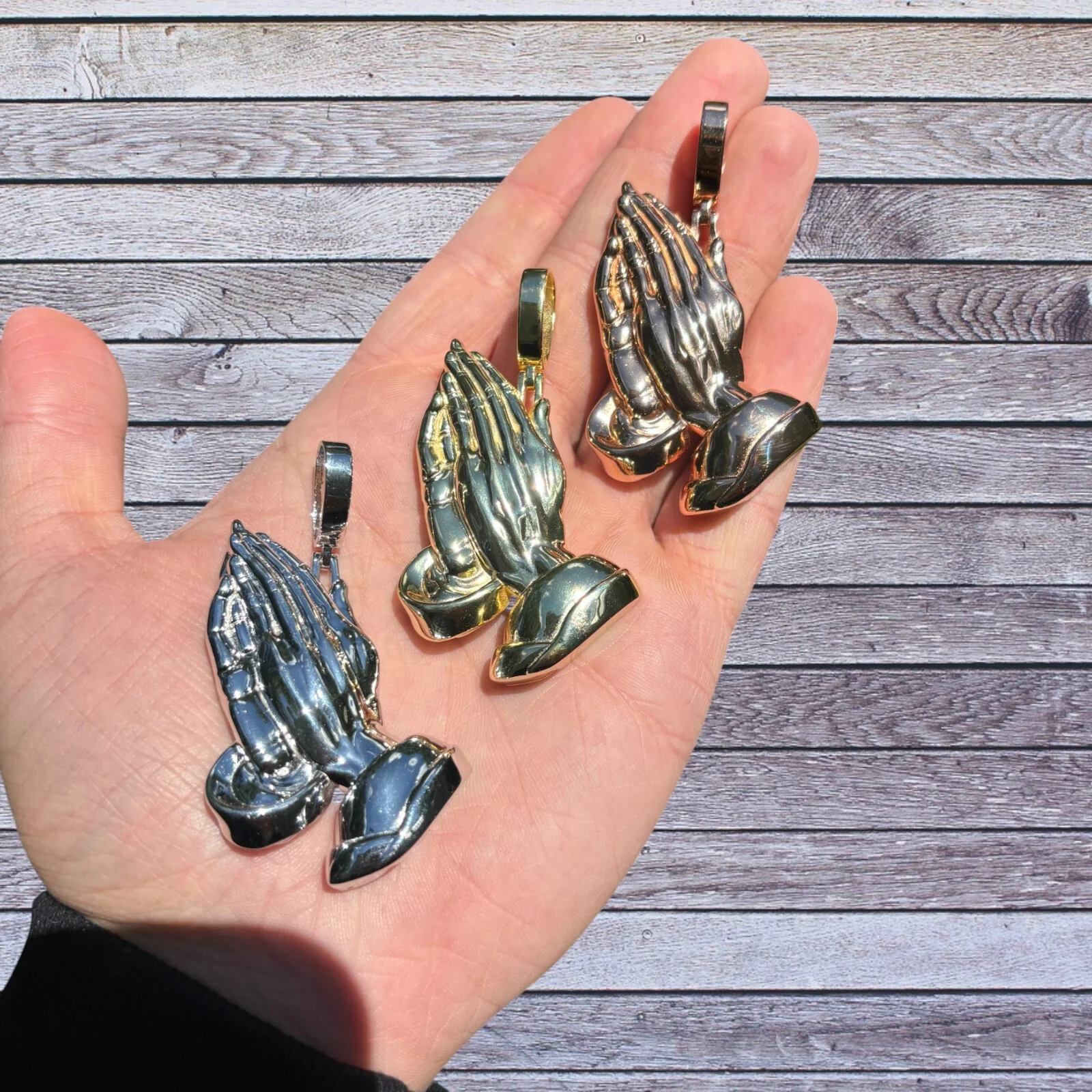 925 Sterling Silver Praying Hands Pendant - Large - Image 7