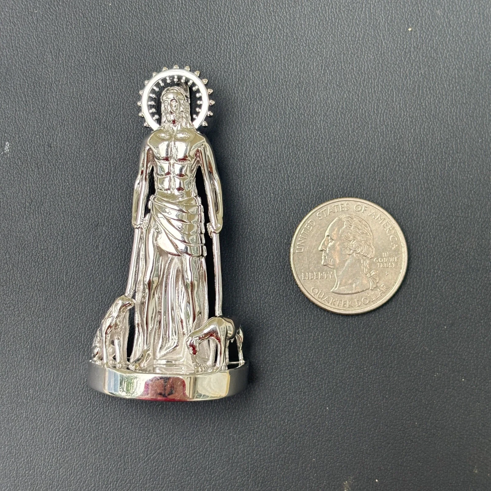 925 Sterling Silver St Lazarus San Lazaro Pendant - Large - Image 6