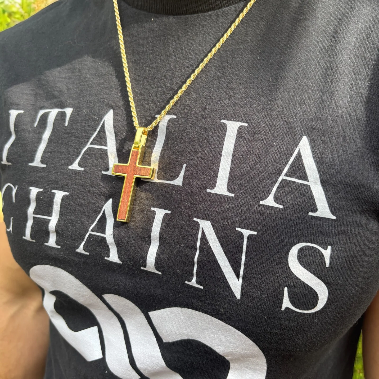 925 Sterling Silver Wooden Cross Pendant - Large - Image 11