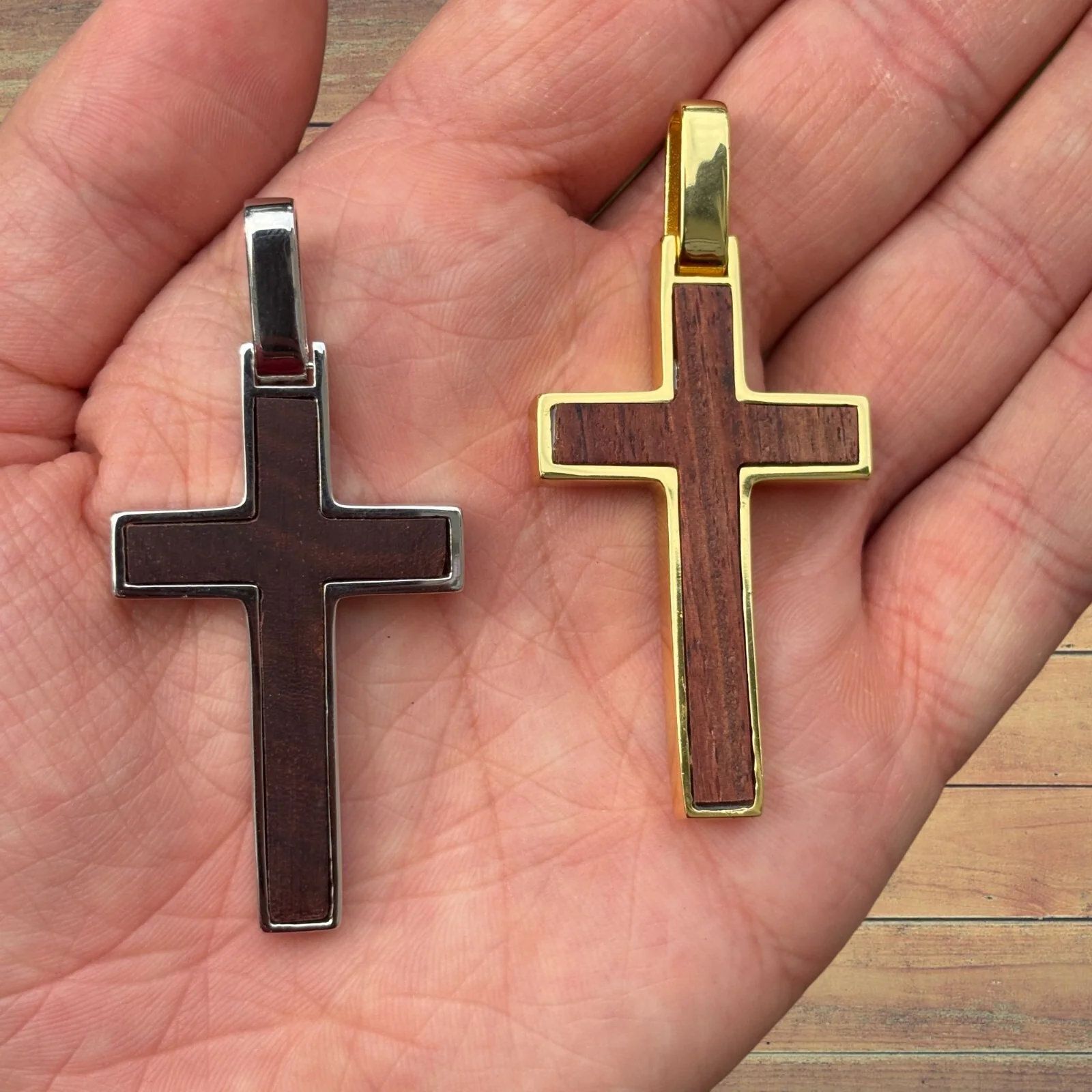 925 Sterling Silver Wooden Cross Pendant - Large - Image 3