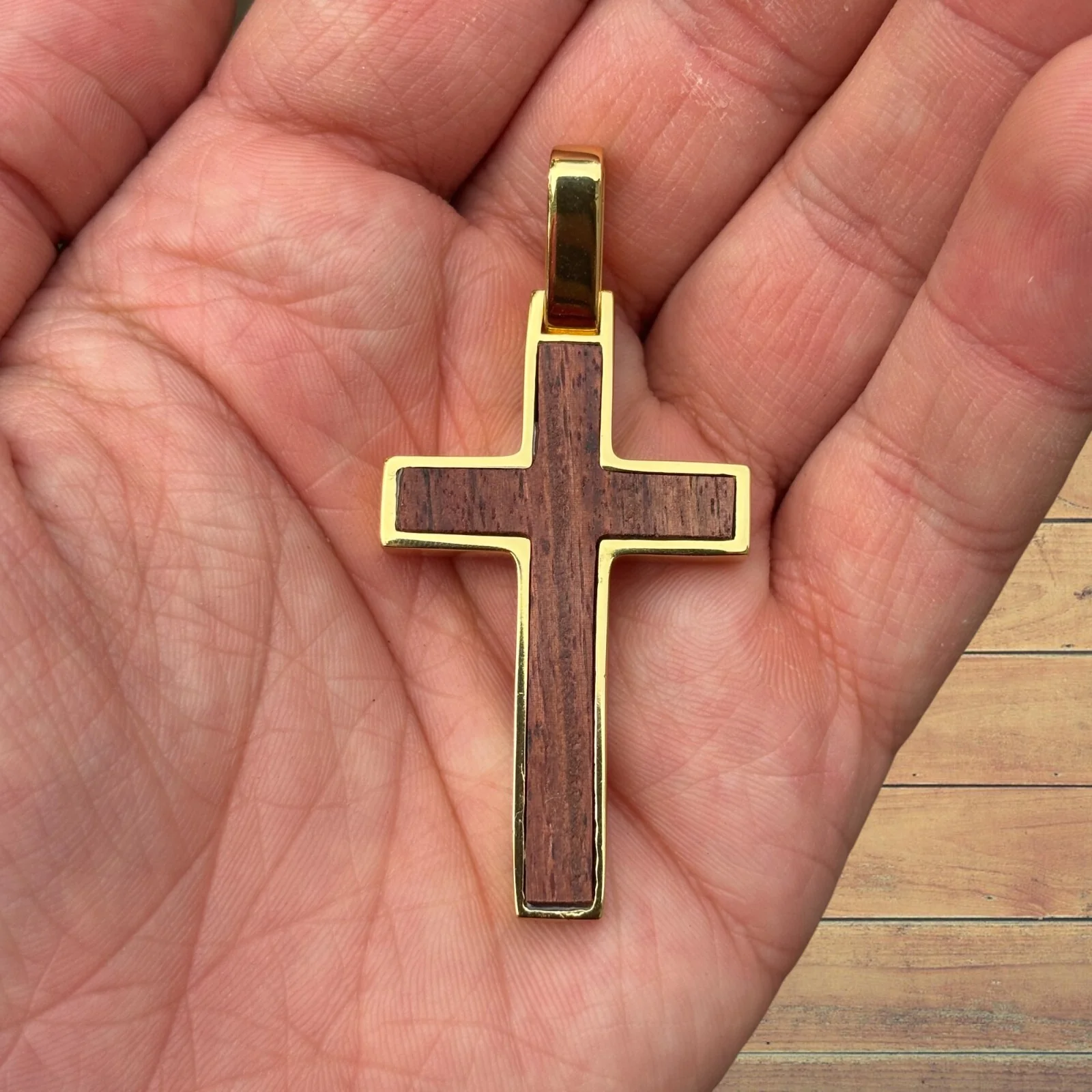 925 Sterling Silver Wooden Cross Pendant - Large - Image 5