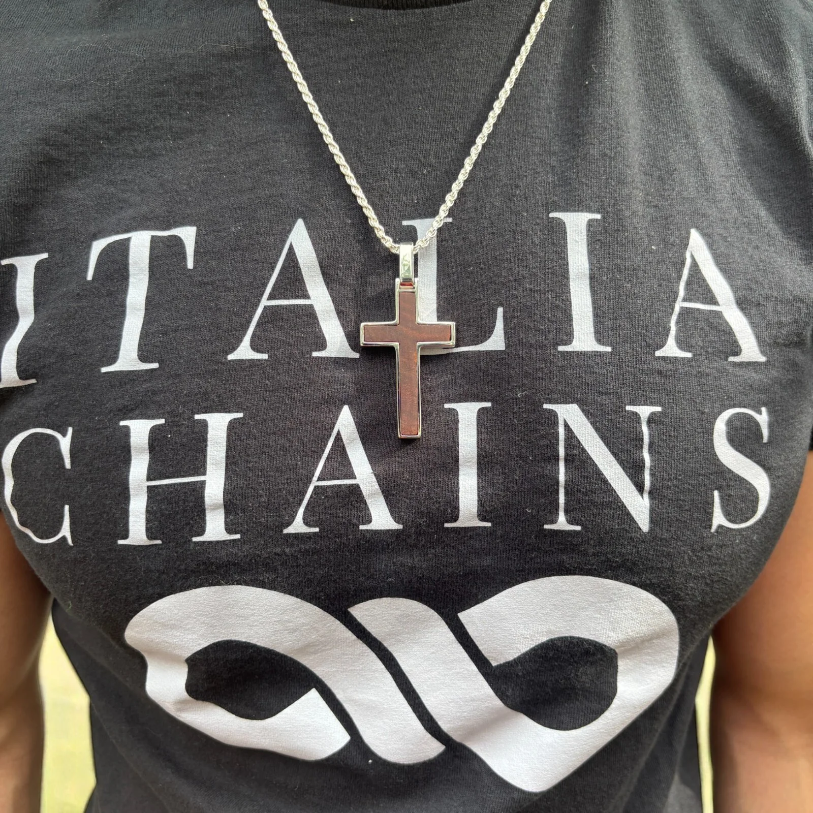 925 Sterling Silver Wooden Cross Pendant - Large - Image 6