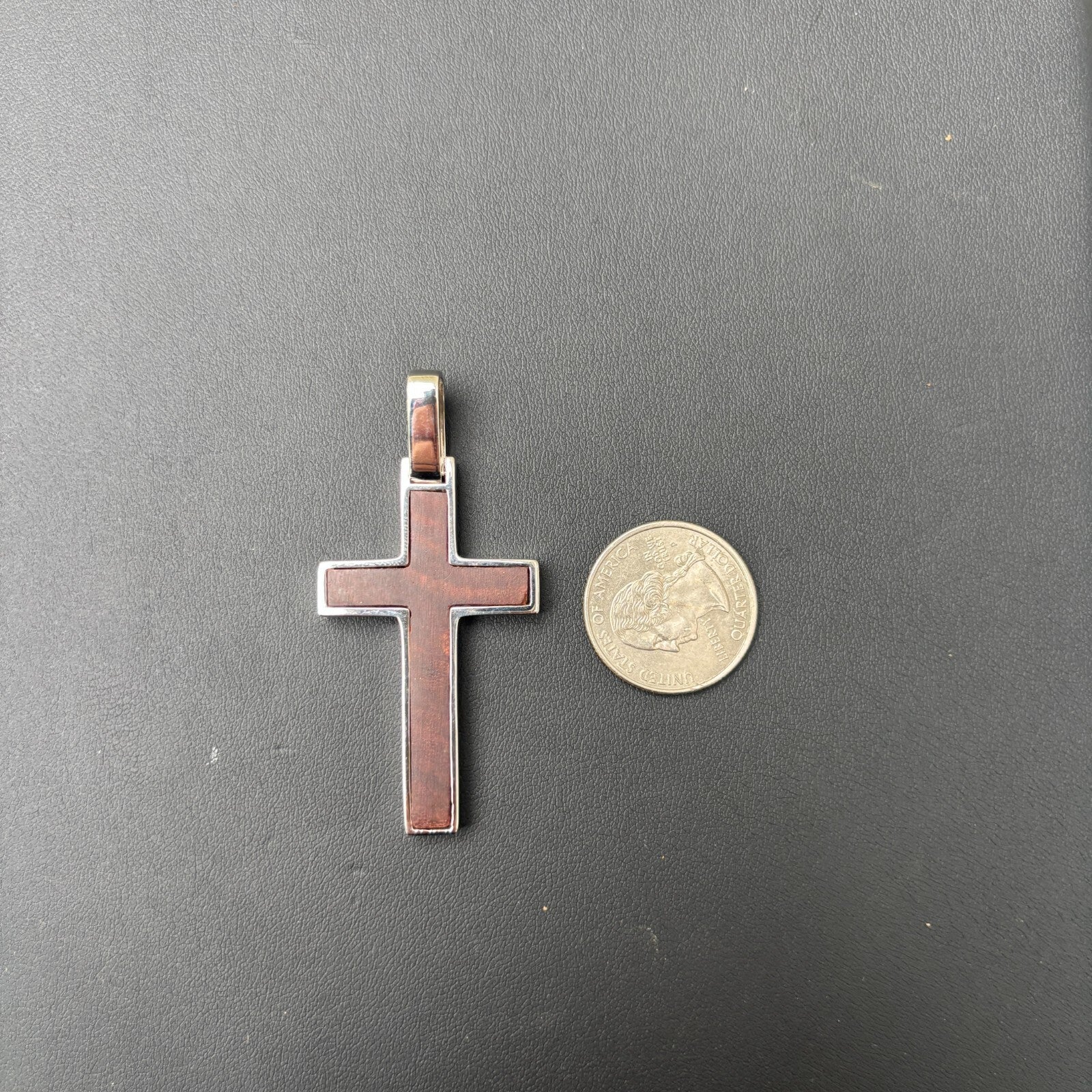 925 Sterling Silver Wooden Cross Pendant - Large - Image 7