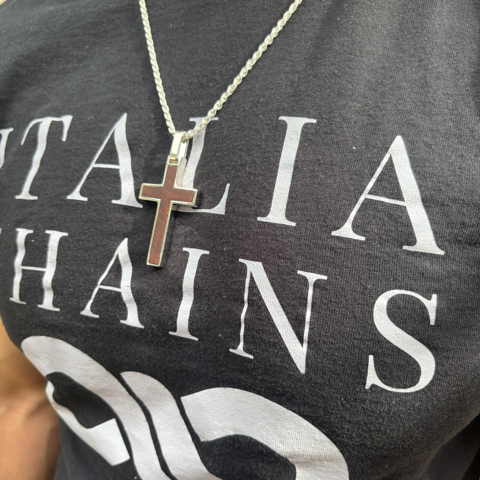 925 Sterling Silver Wooden Cross Pendant - Large - Image 9
