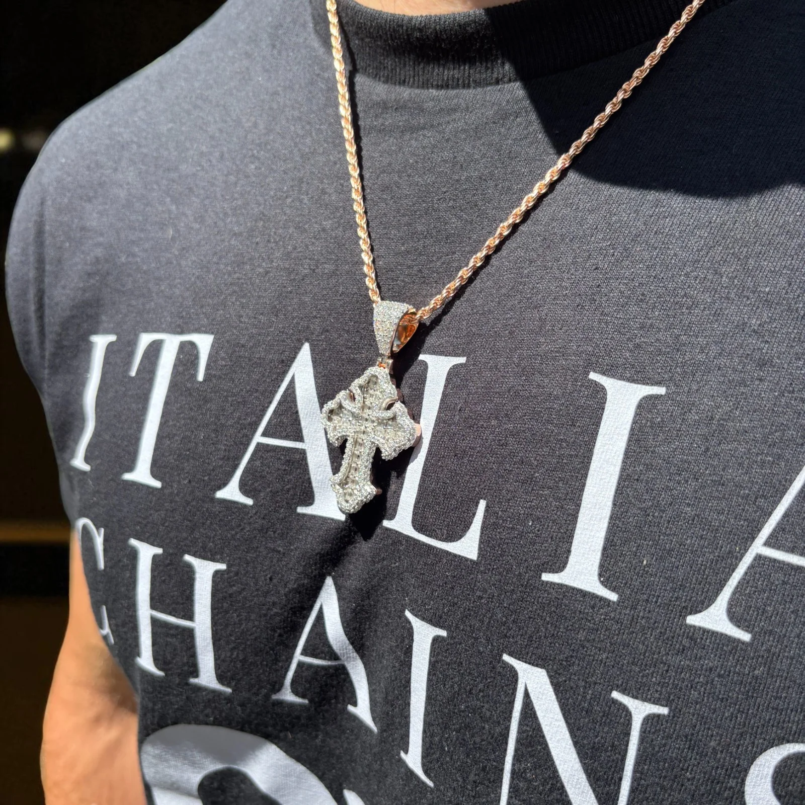 925 Sterling Silver Gothic Cross With Moissanite - Medium - Image 18