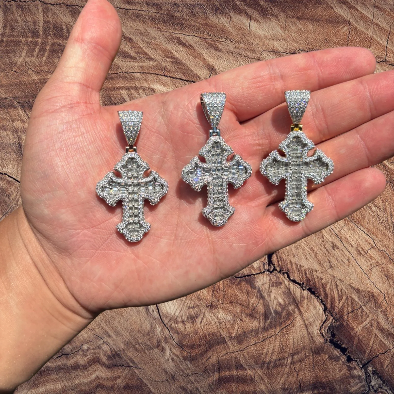 925 Sterling Silver Gothic Cross With Moissanite - Medium - Image 9