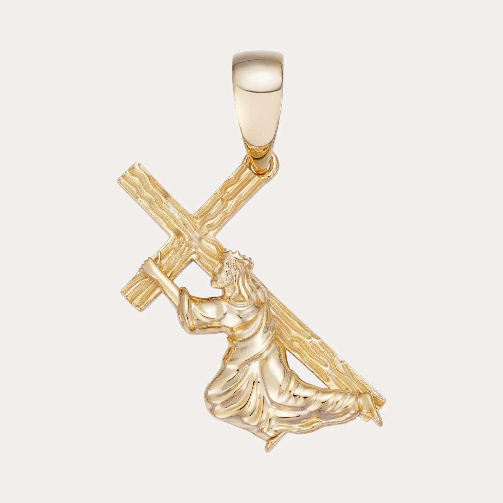 925 Sterling Silver Jesus Carrying Cross Pendant - Medium - Image 2