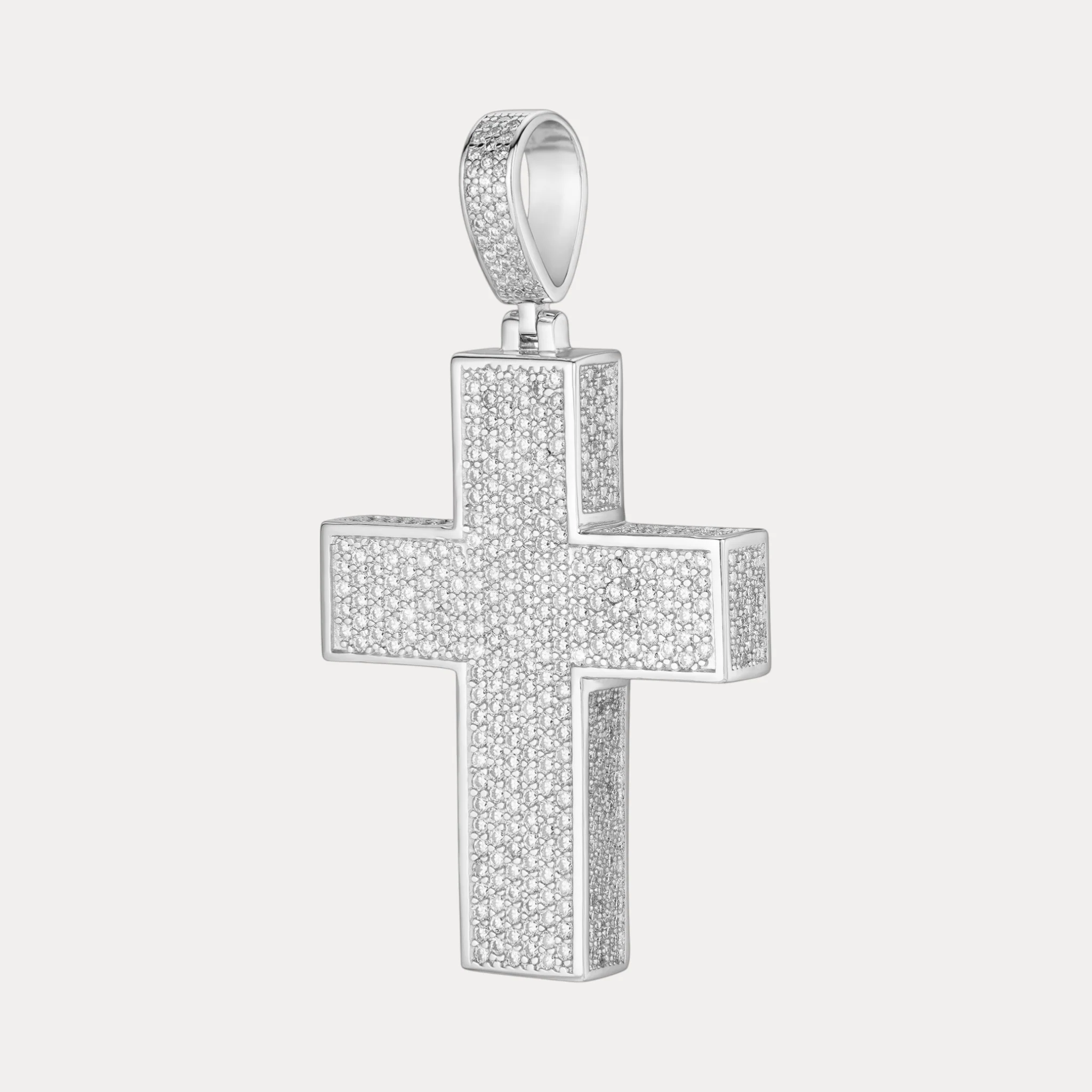 925 Sterling Silver 3D Cross Pendant With Moissanite - Medium