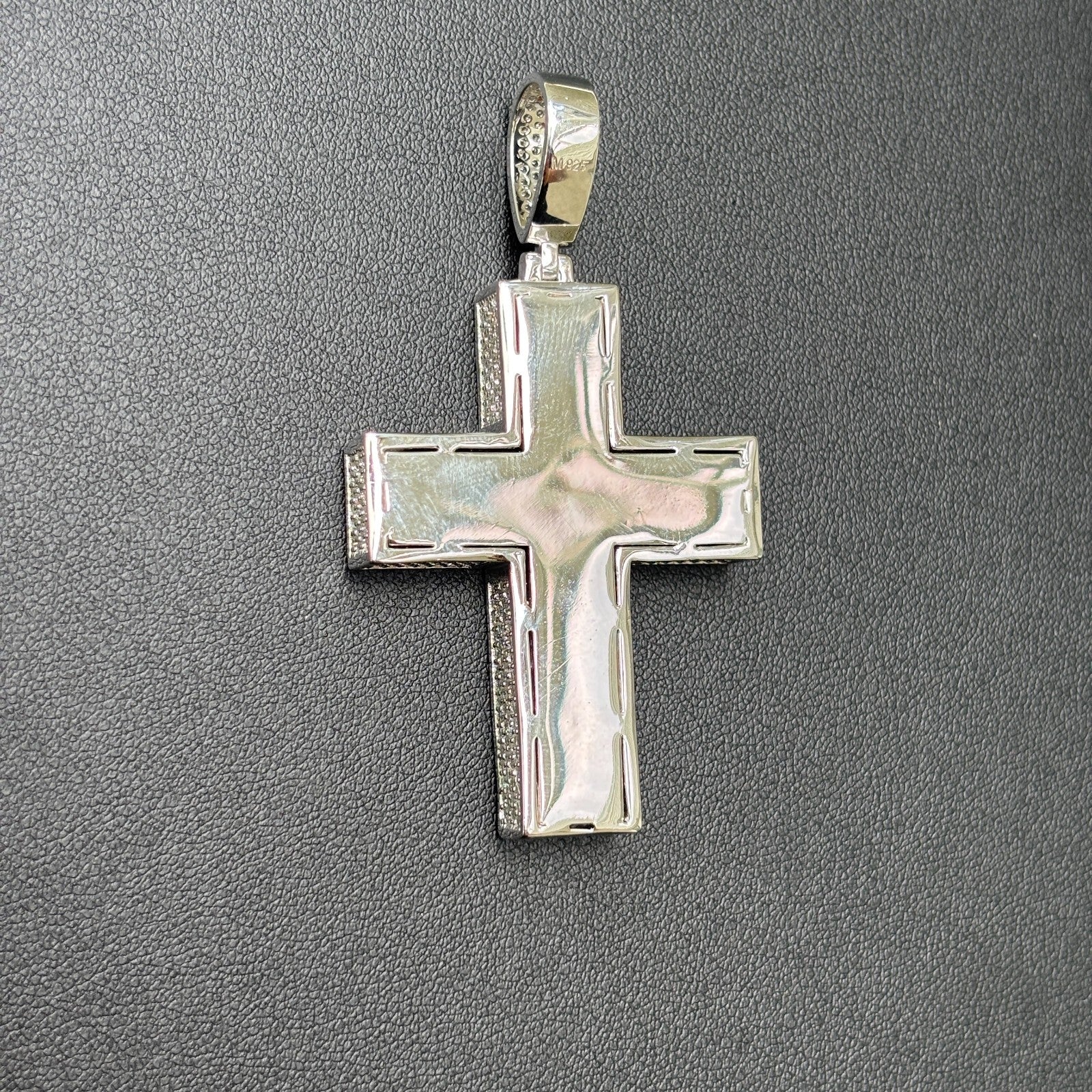 925 Sterling Silver 3D Cross Pendant With Moissanite - Medium - Image 10