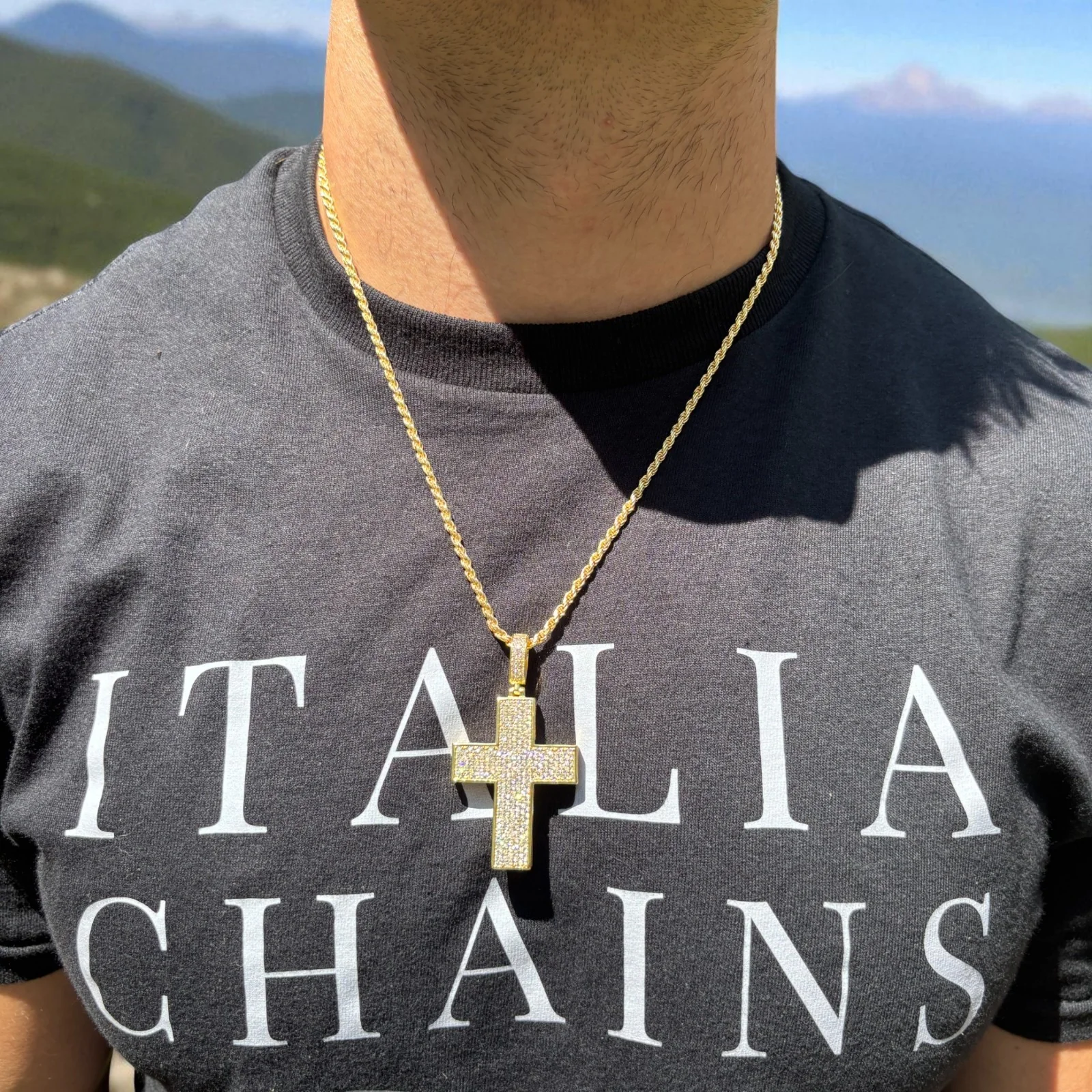 925 Sterling Silver 3D Cross Pendant With Moissanite - Medium - Image 11
