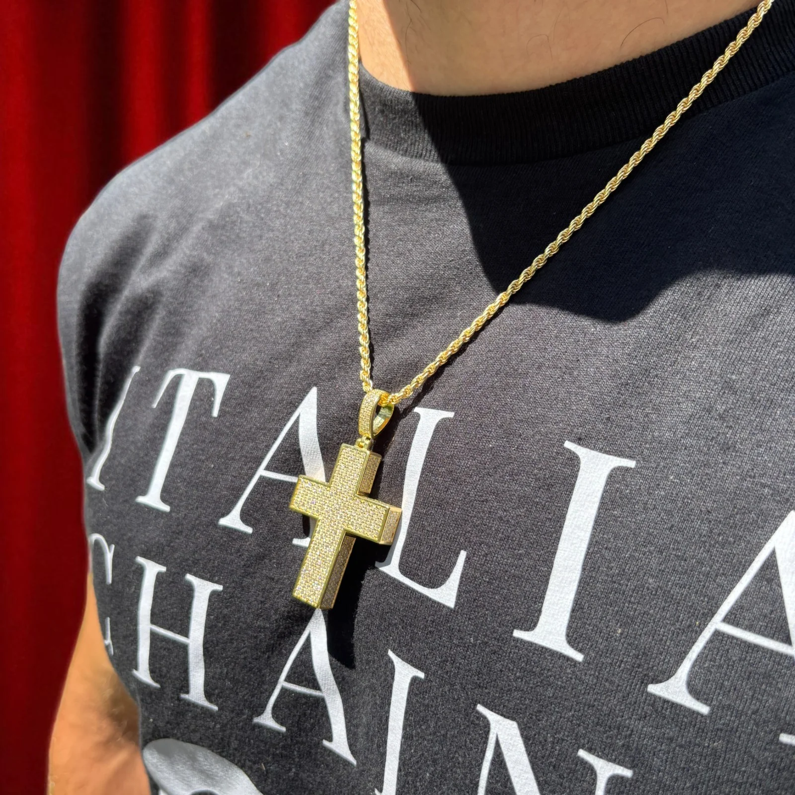 925 Sterling Silver 3D Cross Pendant With Moissanite - Medium - Image 12