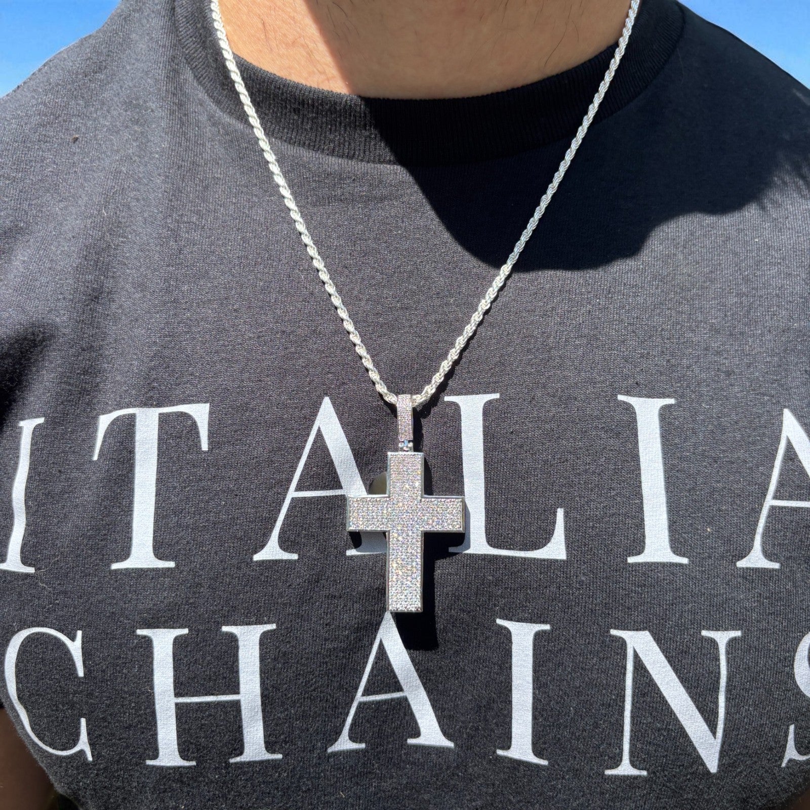 925 Sterling Silver 3D Cross Pendant With Moissanite - Medium - Image 13