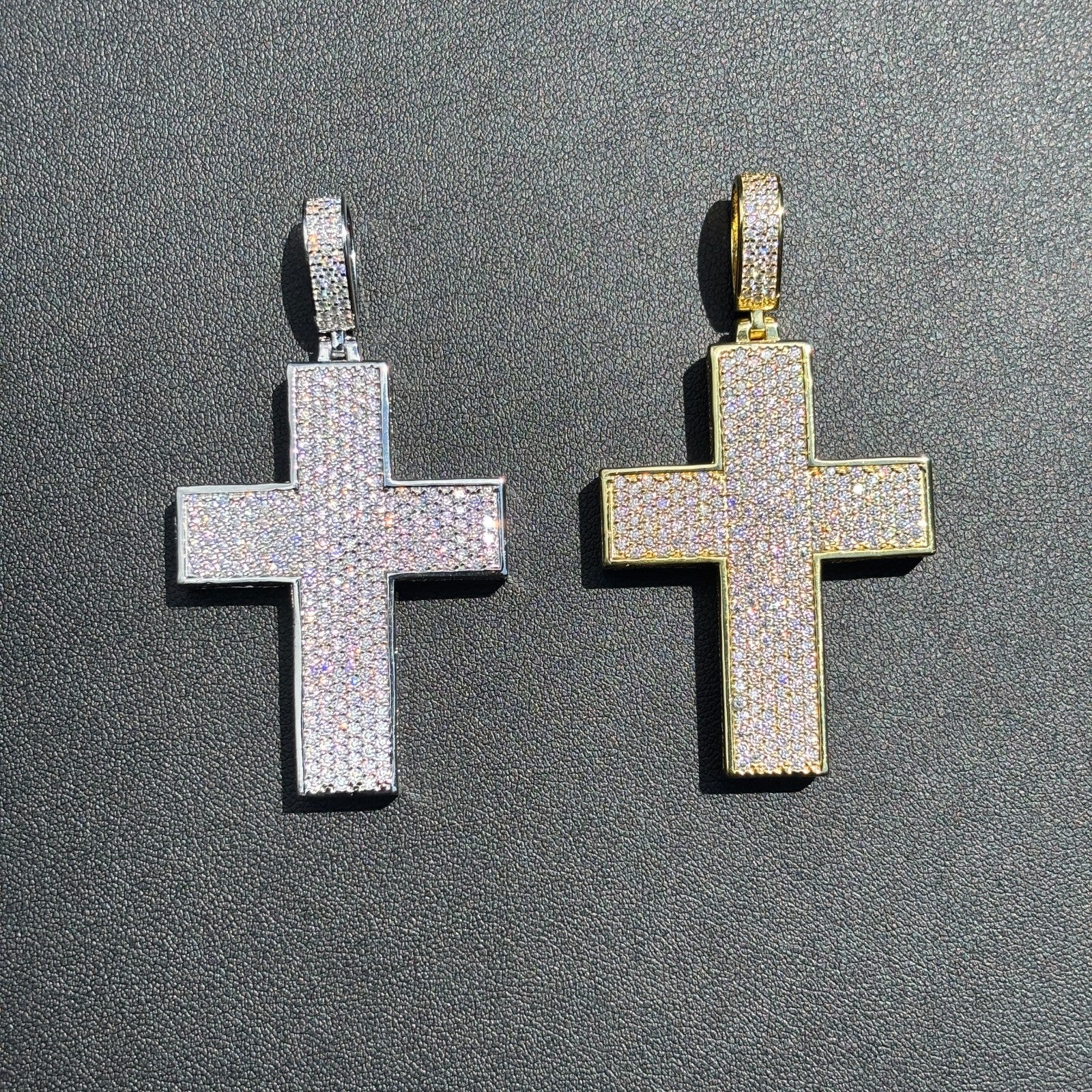925 Sterling Silver 3D Cross Pendant With Moissanite - Medium - Image 3