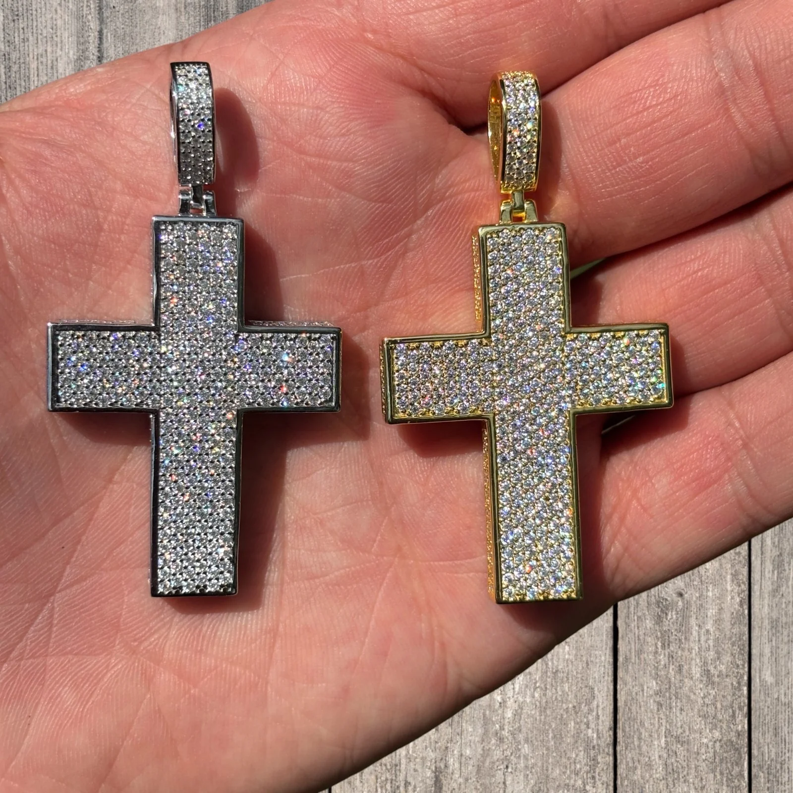 925 Sterling Silver 3D Cross Pendant With Moissanite - Medium - Image 4