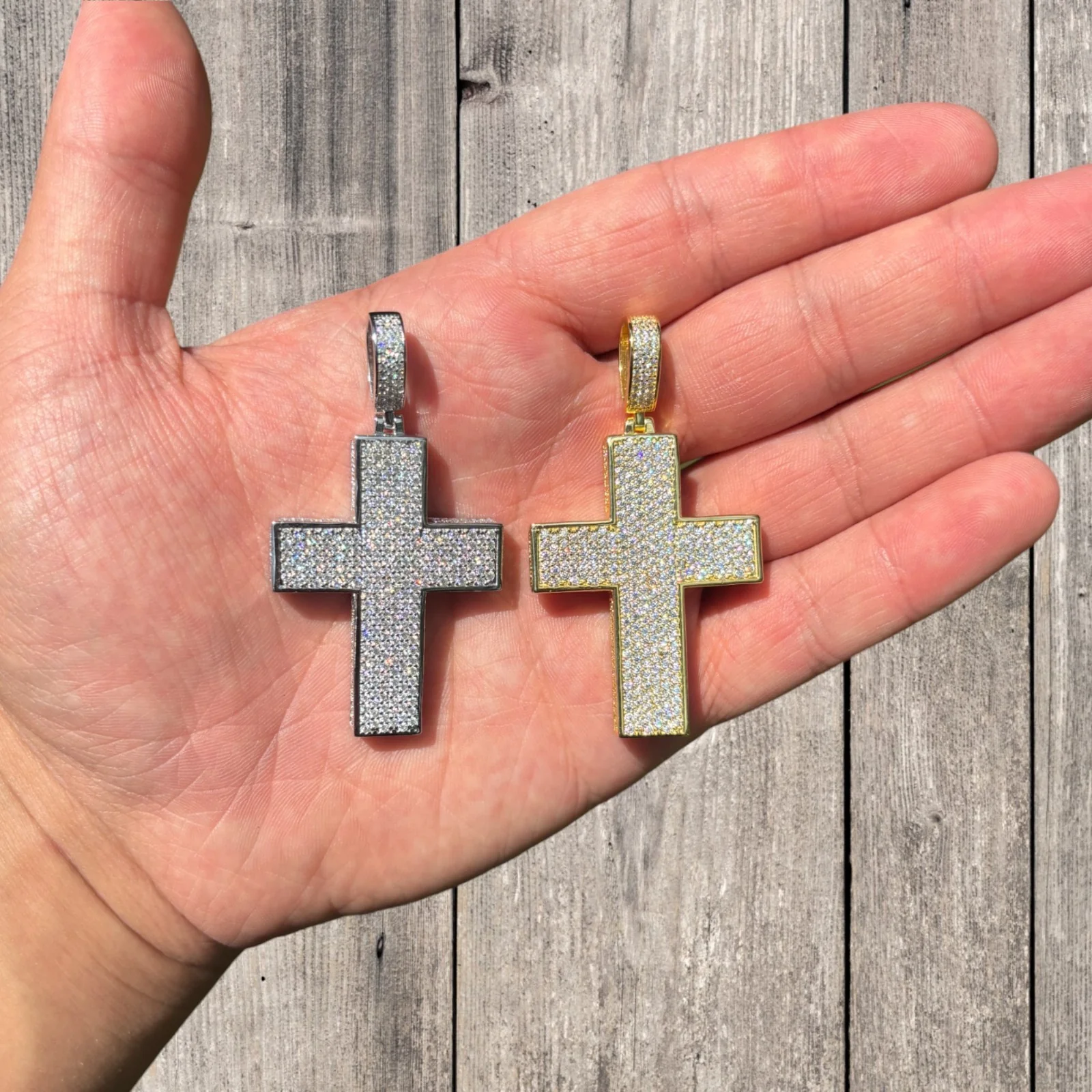 925 Sterling Silver 3D Cross Pendant With Moissanite - Medium - Image 5