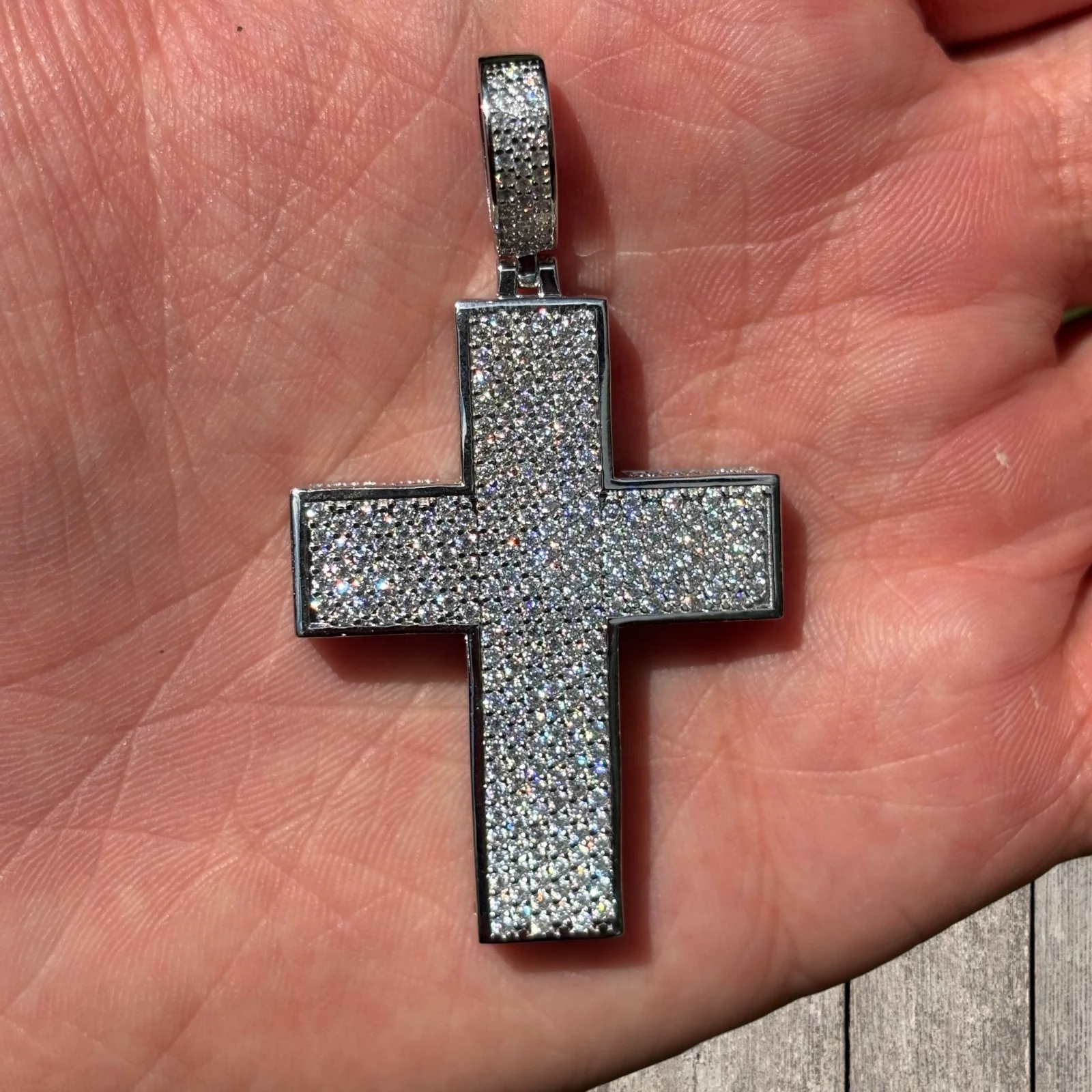 925 Sterling Silver 3D Cross Pendant With Moissanite - Medium - Image 6
