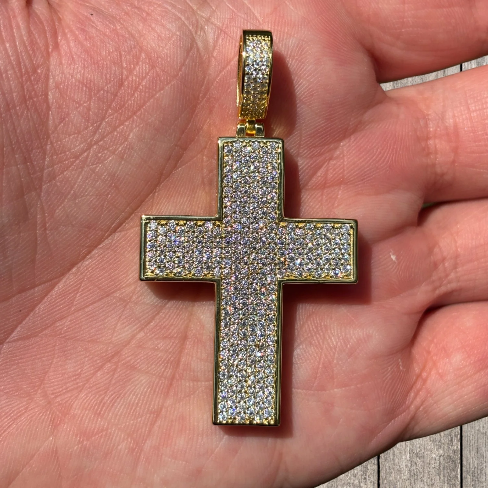 925 Sterling Silver 3D Cross Pendant With Moissanite - Medium - Image 7