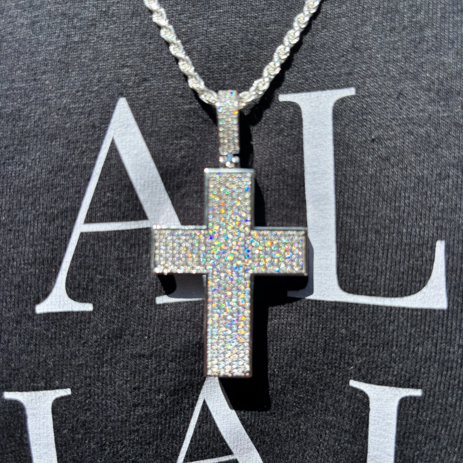 925 Sterling Silver 3D Cross Pendant With Moissanite - Medium - Image 8