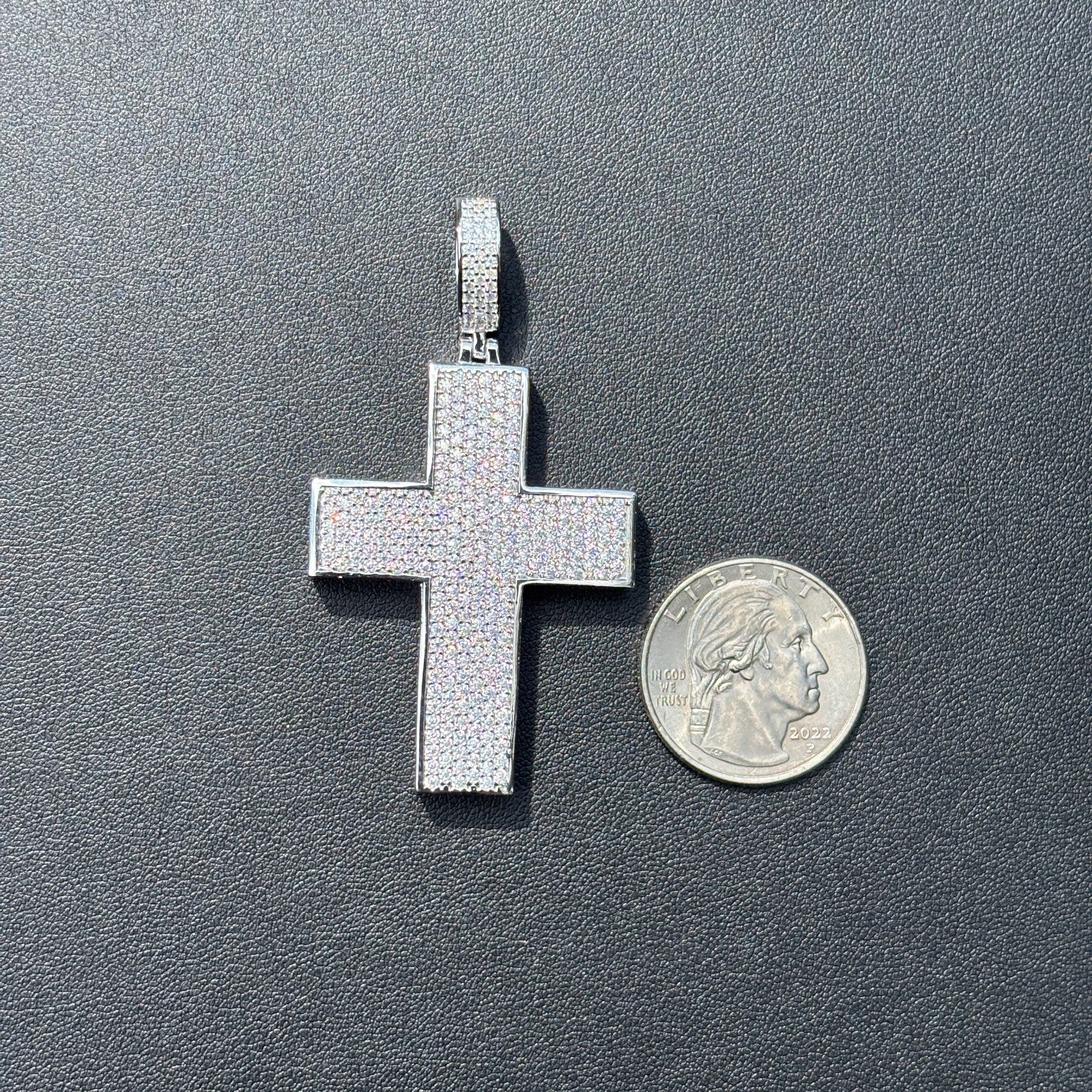 925 Sterling Silver 3D Cross Pendant With Moissanite - Medium - Image 9