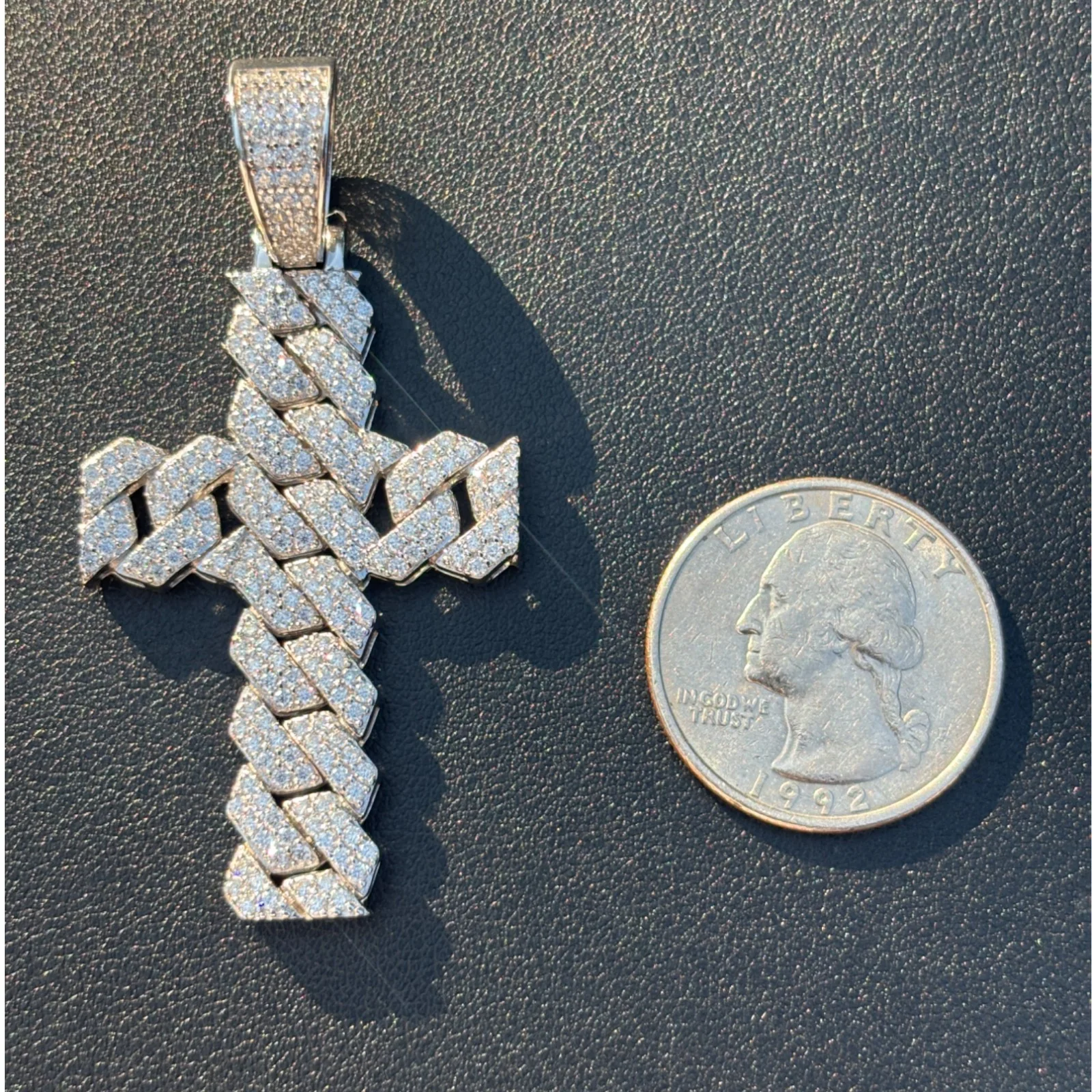 925 Sterling Silver Cuban Prong Cross With Moissanite - Medium - Image 10