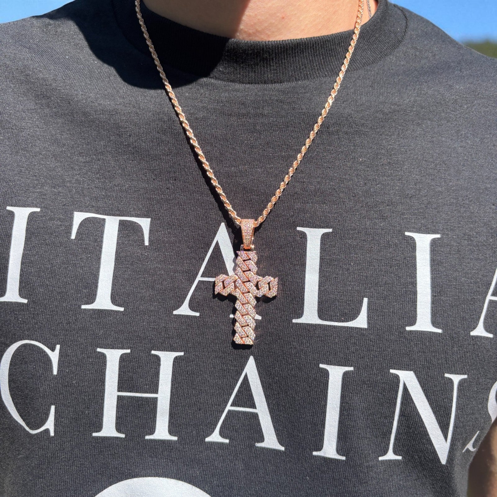 925 Sterling Silver Cuban Prong Cross With Moissanite - Medium - Image 15