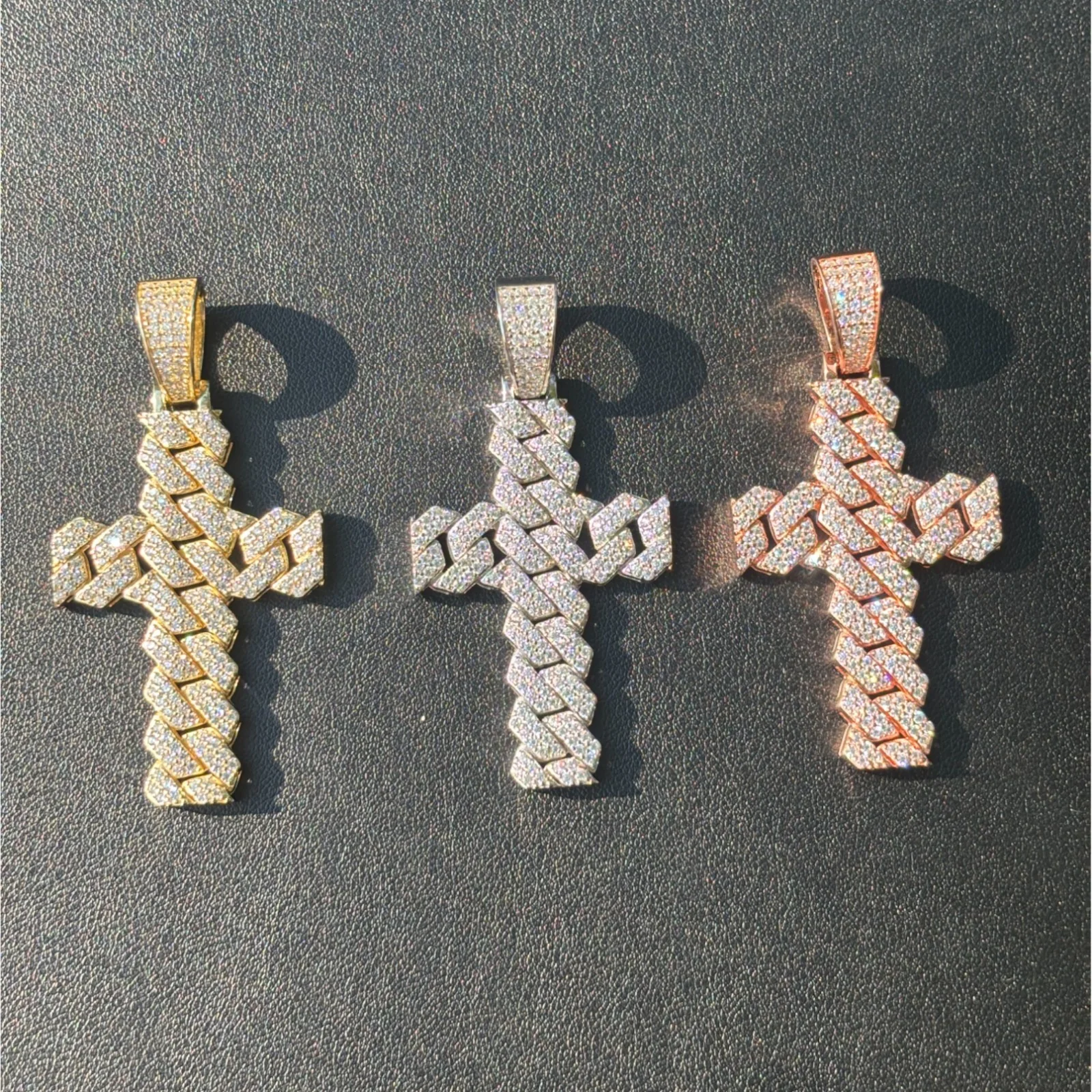 925 Sterling Silver Cuban Prong Cross With Moissanite - Medium - Image 4