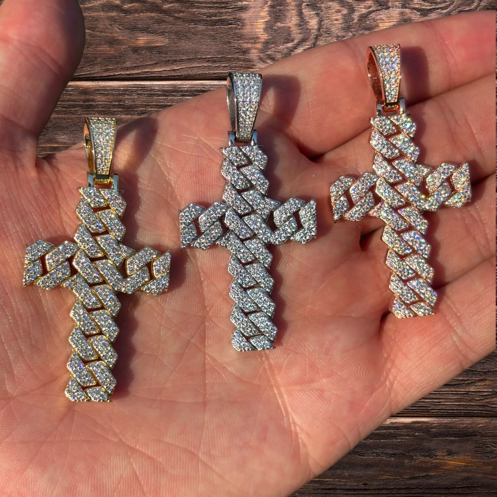 925 Sterling Silver Cuban Prong Cross With Moissanite - Medium - Image 5