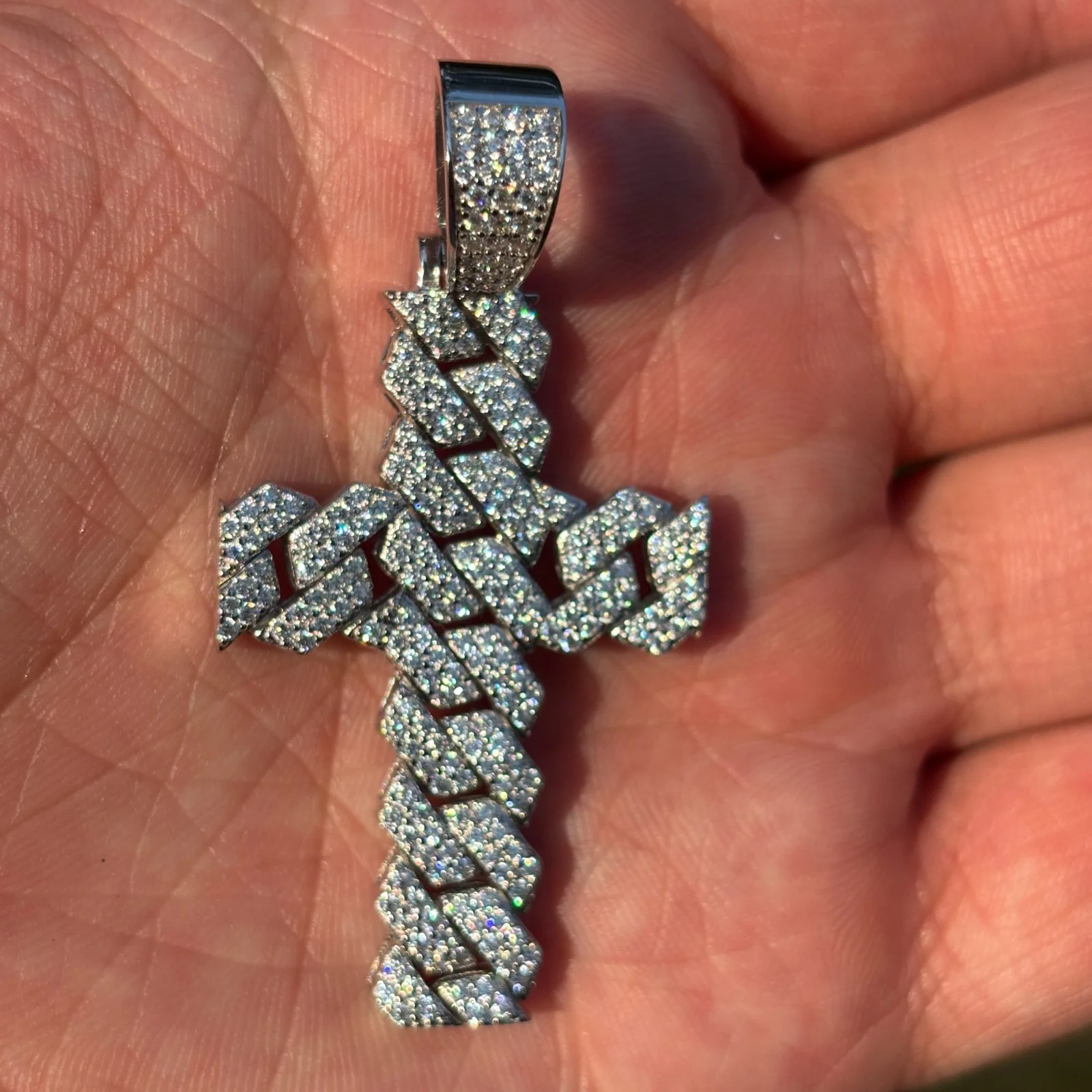 925 Sterling Silver Cuban Prong Cross With Moissanite - Medium - Image 6
