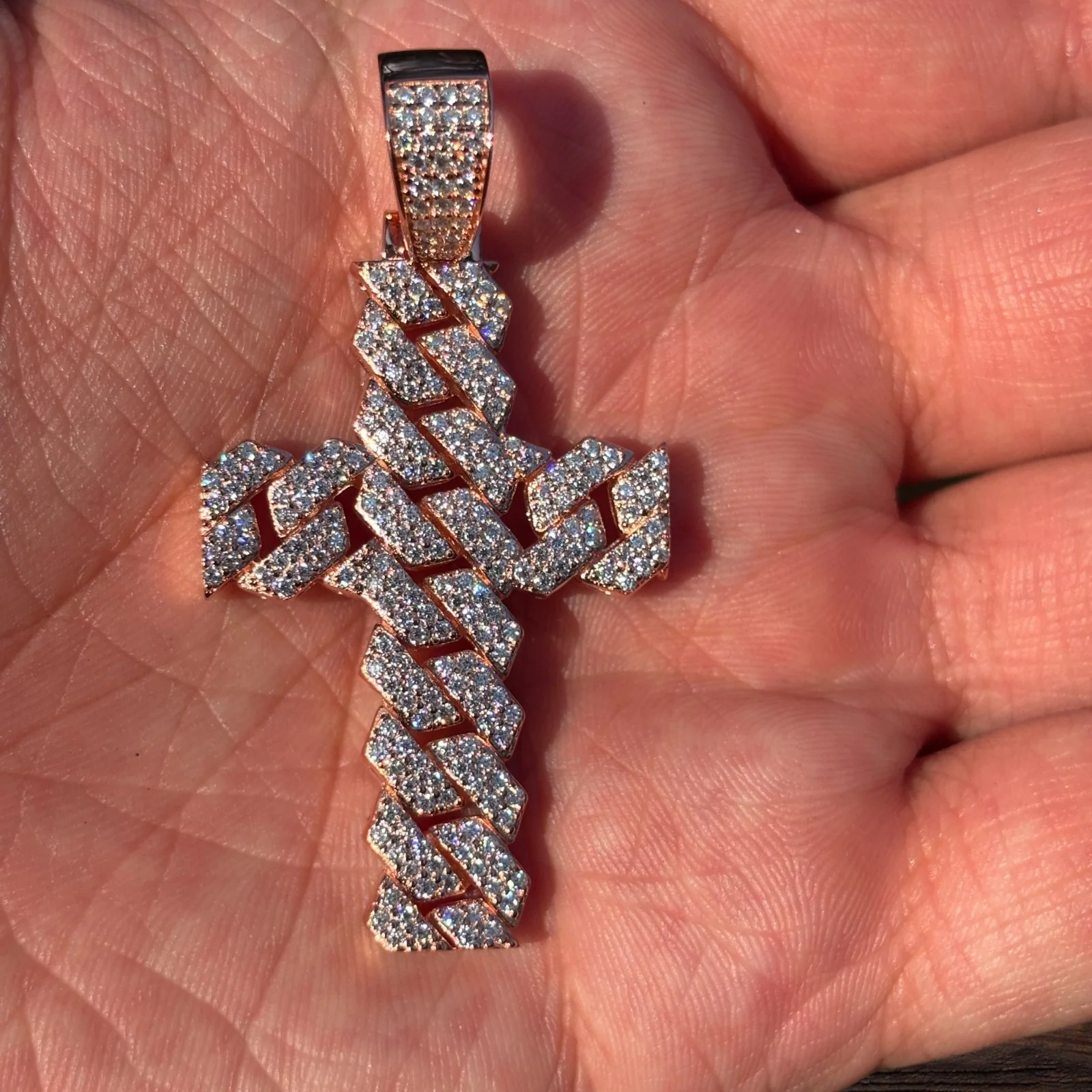 925 Sterling Silver Cuban Prong Cross With Moissanite - Medium - Image 8