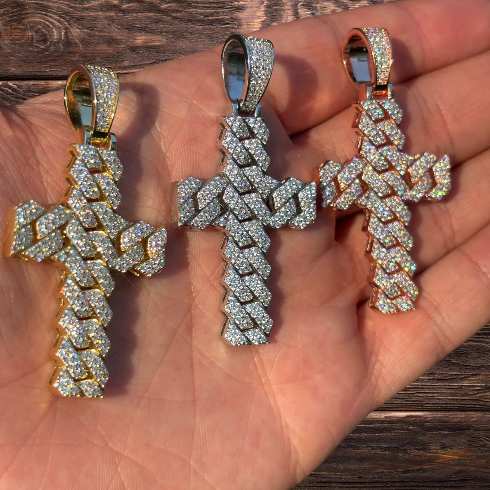 925 Sterling Silver Cuban Prong Cross With Moissanite - Medium - Image 9