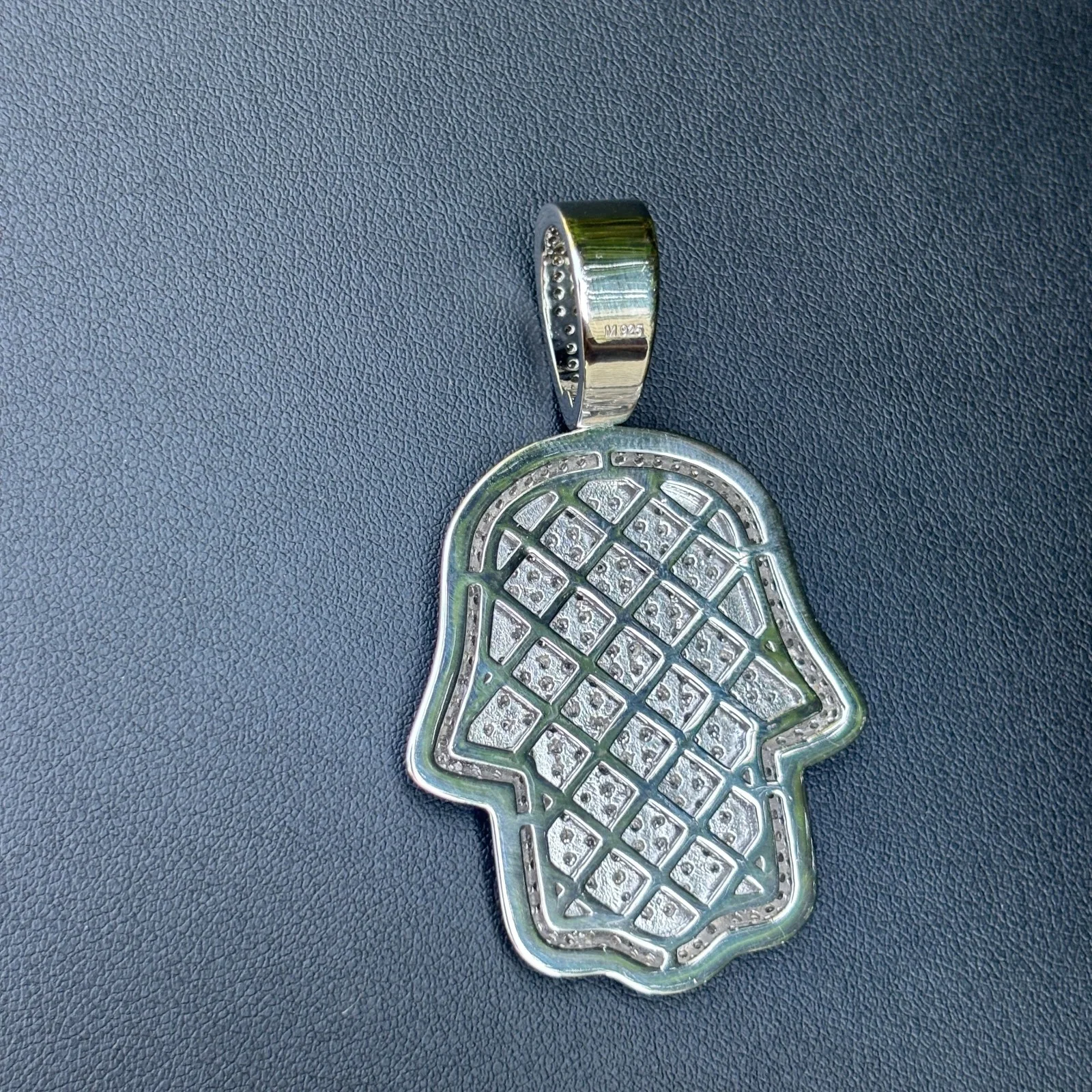 925 Sterling Silver Fully Iced Out Hamsa Pendant With Moissanite - Medium - Image 11