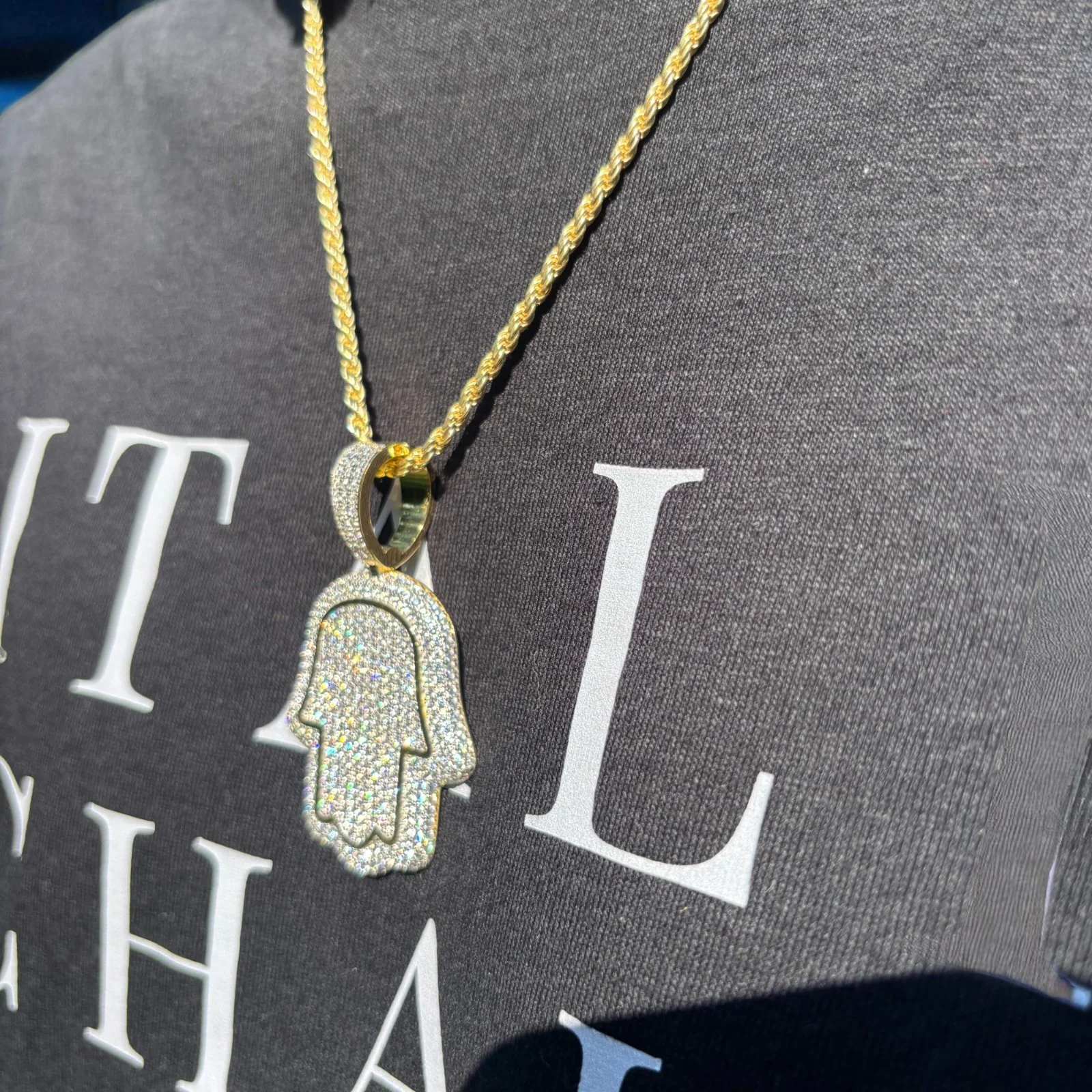 925 Sterling Silver Fully Iced Out Hamsa Pendant With Moissanite - Medium - Image 15