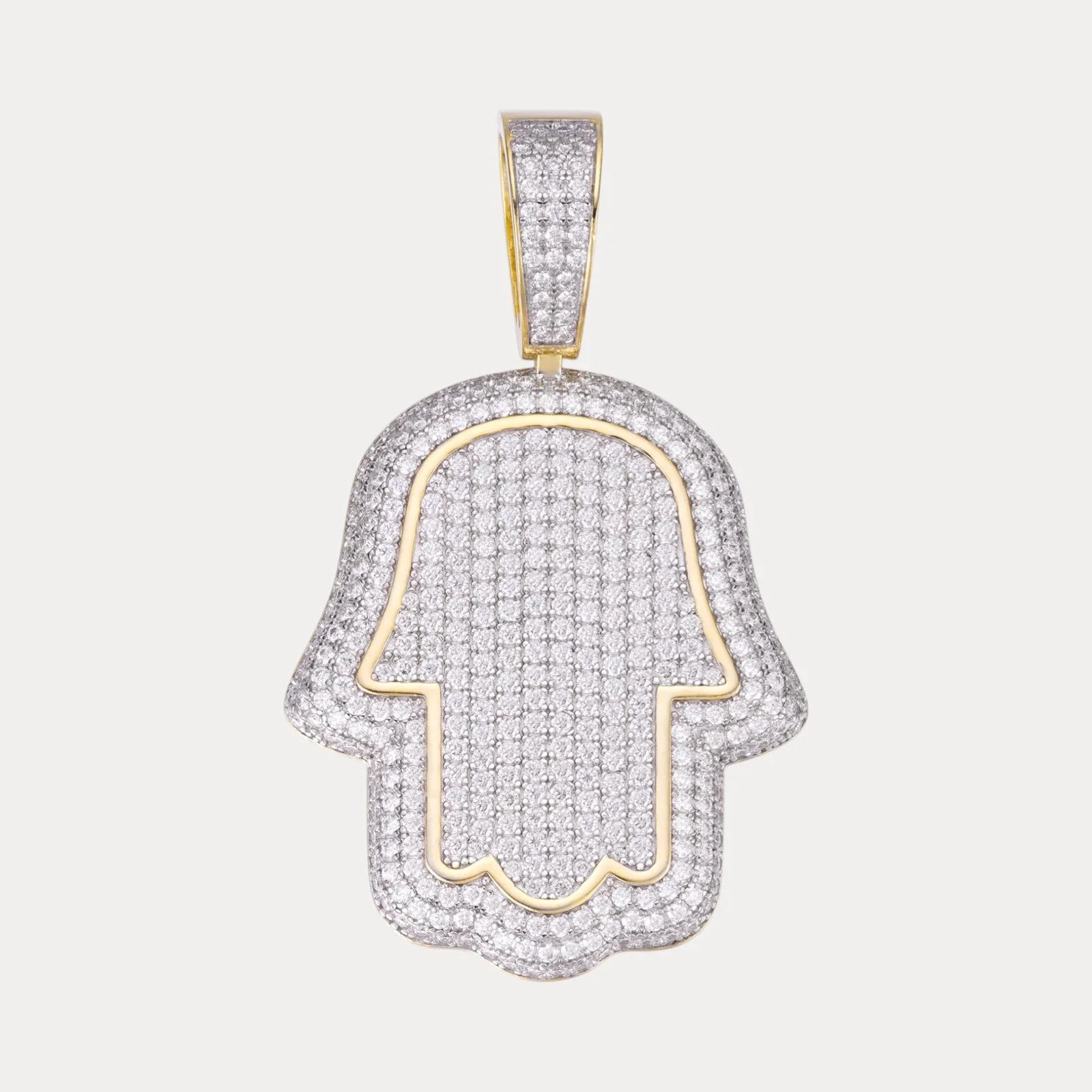 925 Sterling Silver Fully Iced Out Hamsa Pendant With Moissanite - Medium - Image 2