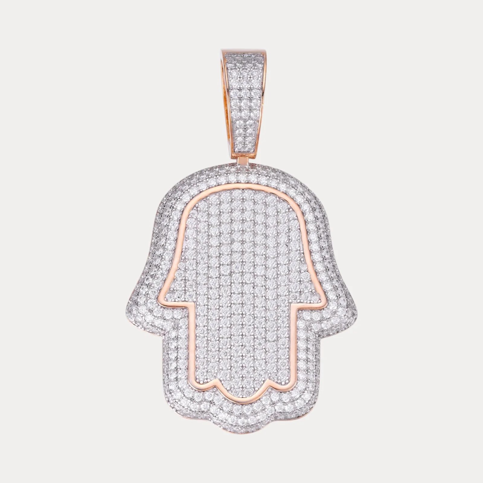 925 Sterling Silver Fully Iced Out Hamsa Pendant With Moissanite - Medium - Image 3