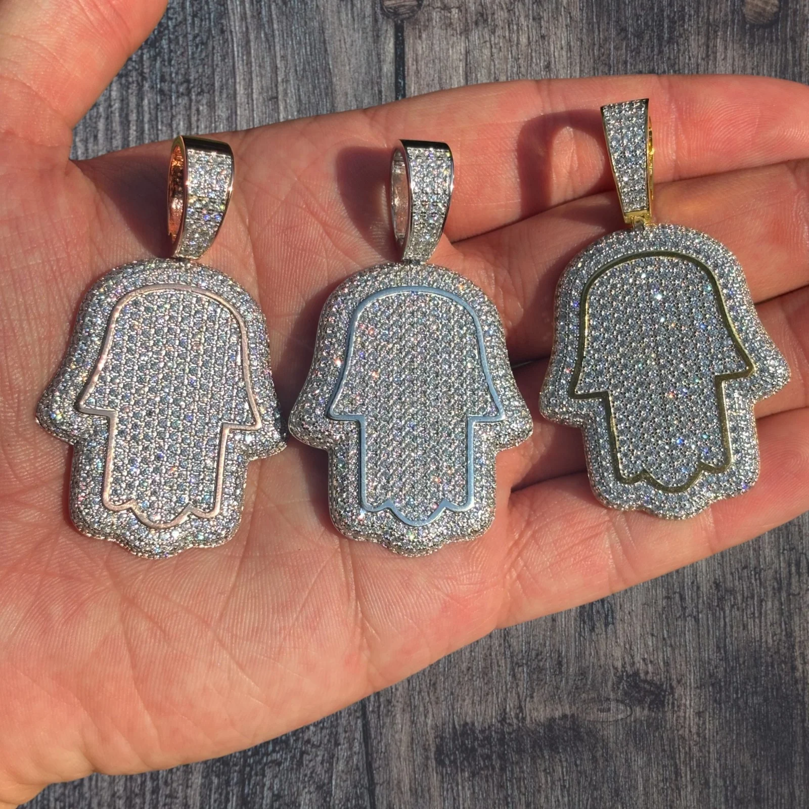 925 Sterling Silver Fully Iced Out Hamsa Pendant With Moissanite - Medium - Image 5