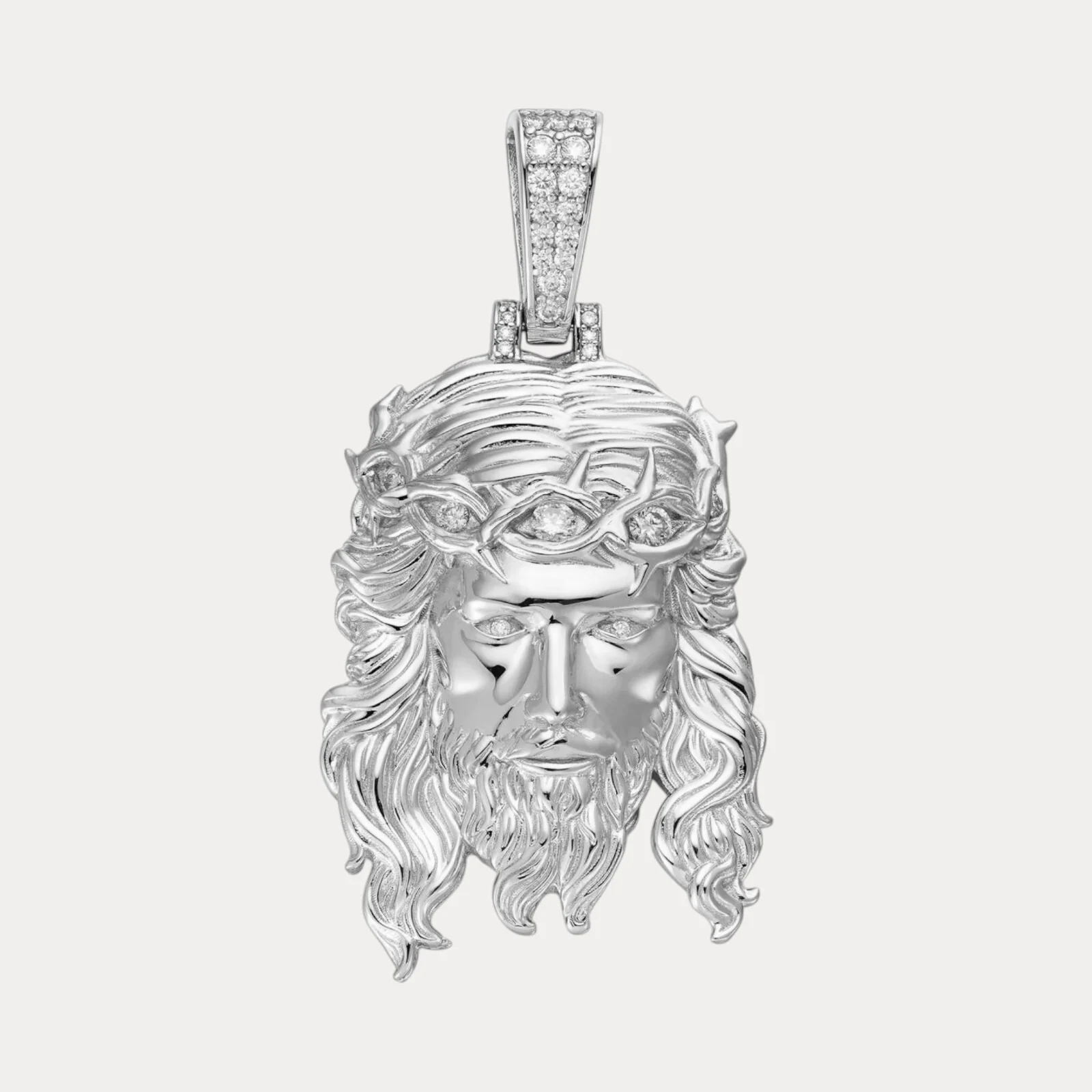 925 Sterling Silver Jesus Pendant With Moissanite - Medium