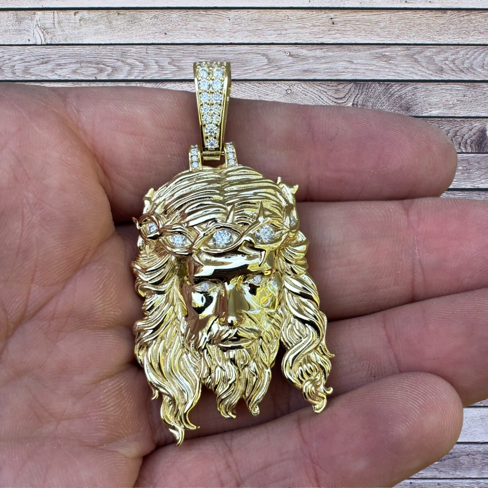 925 Sterling Silver Jesus Pendant With Moissanite - Medium - Image 10