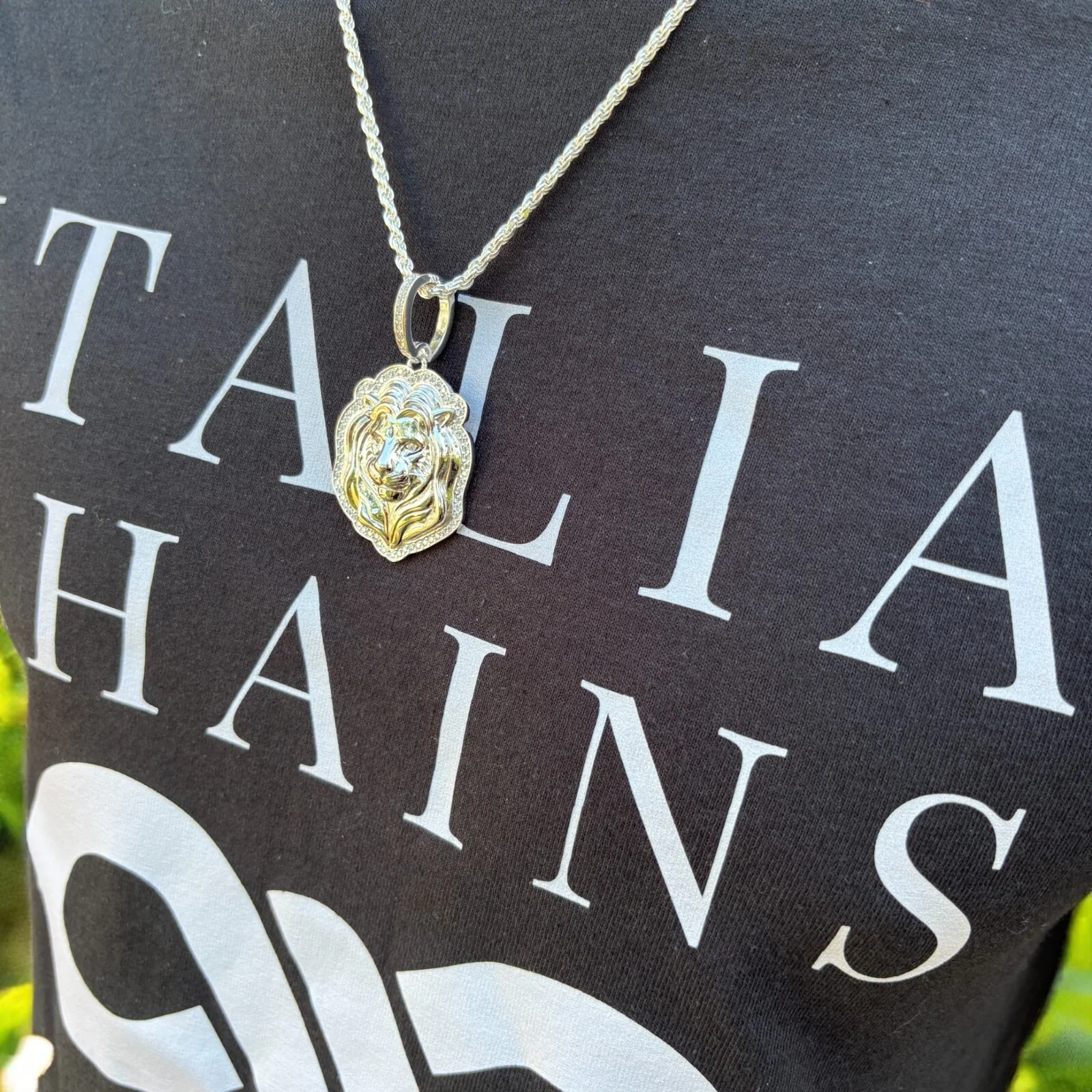 925 Sterling Silver Lion Head Pendant With Moissanite - Medium - Image 12