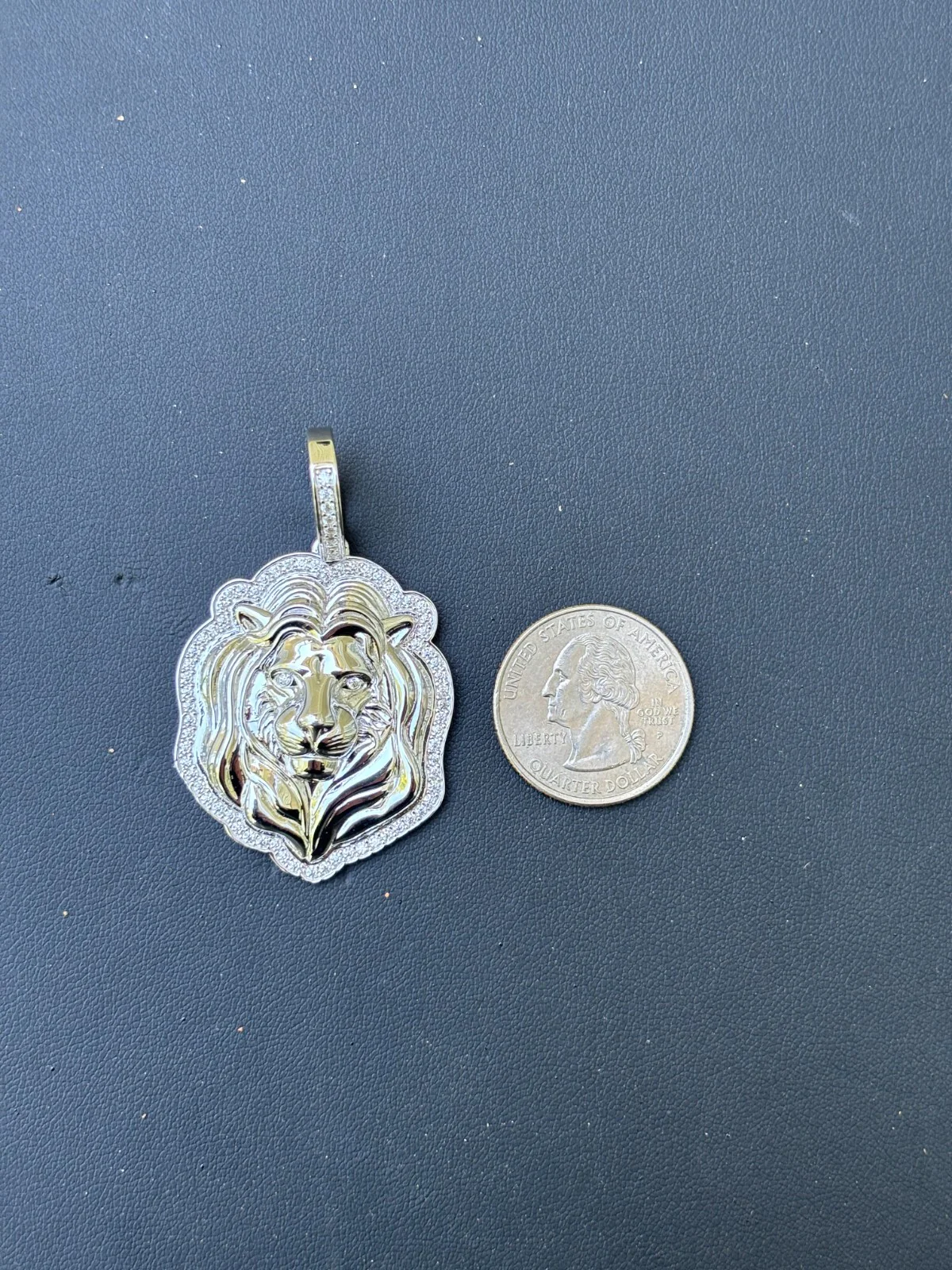 925 Sterling Silver Lion Head Pendant With Moissanite - Medium - Image 5