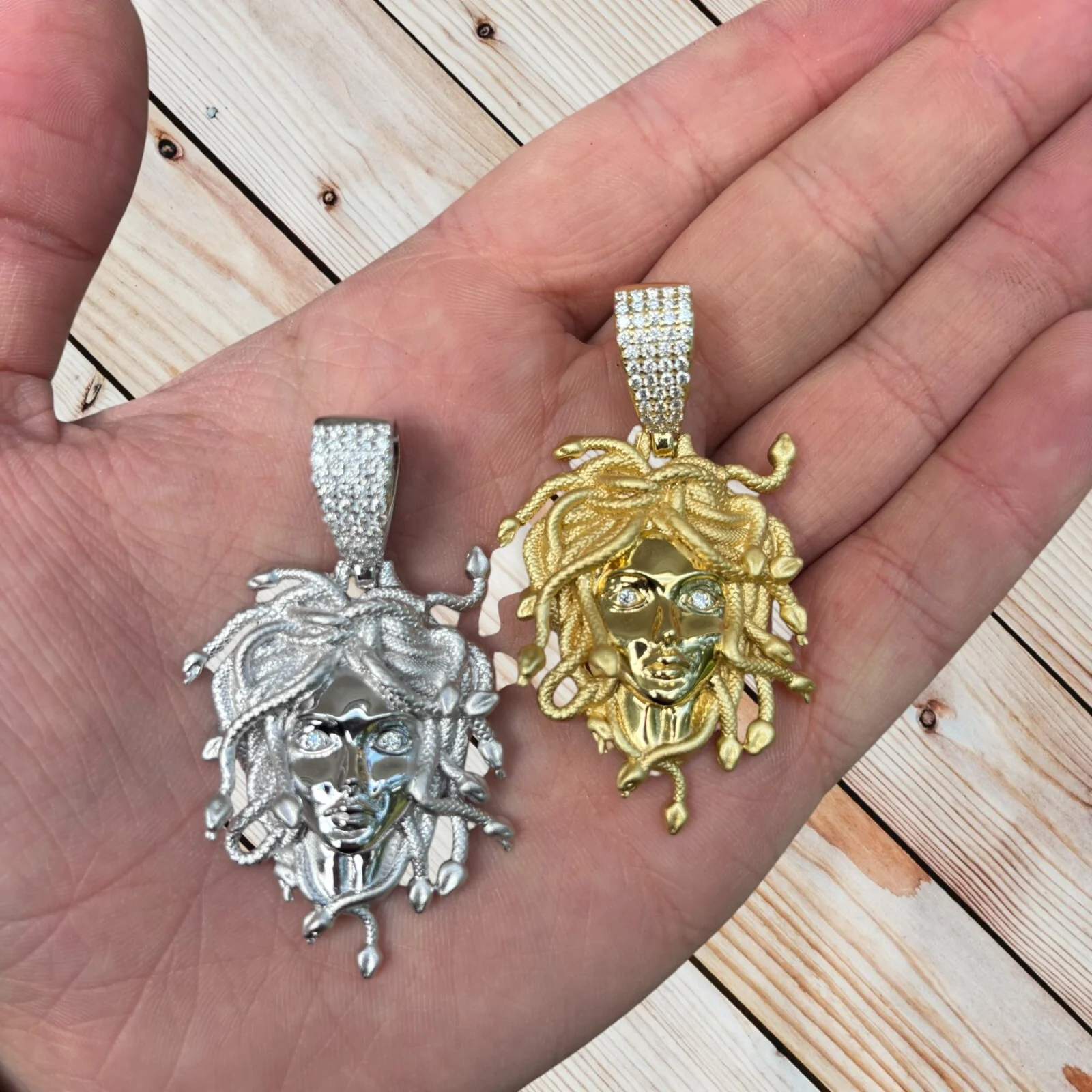925 Sterling Silver Medusa Head Pendant With Moissanite - Medium - Image 3