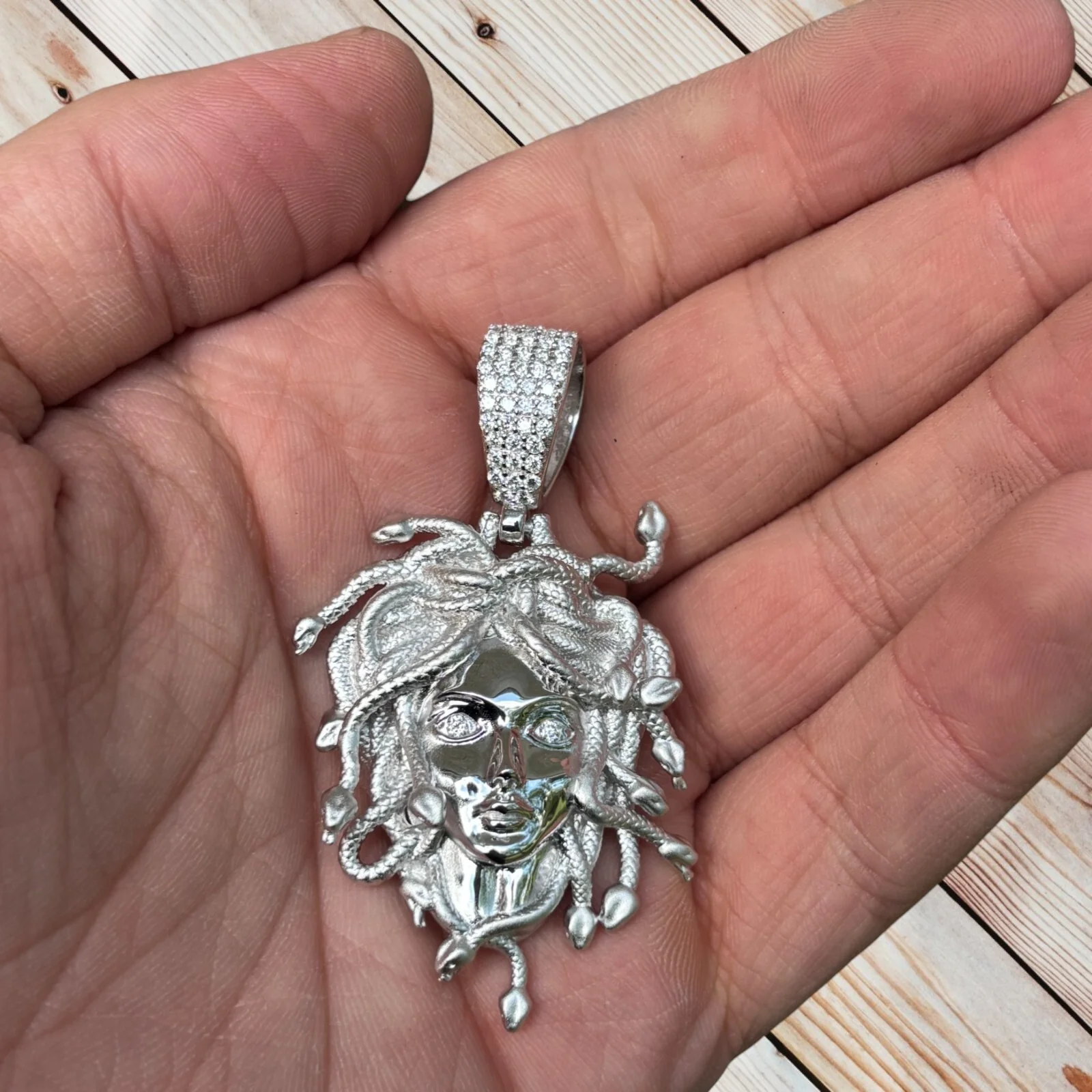 925 Sterling Silver Medusa Head Pendant With Moissanite - Medium - Image 4