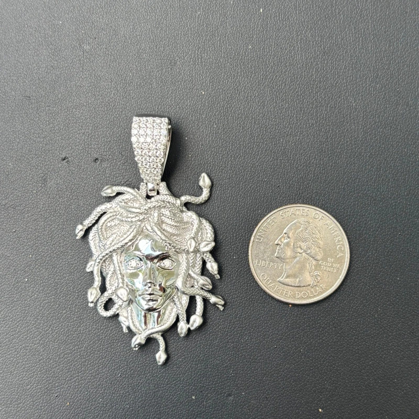 925 Sterling Silver Medusa Head Pendant With Moissanite - Medium - Image 5