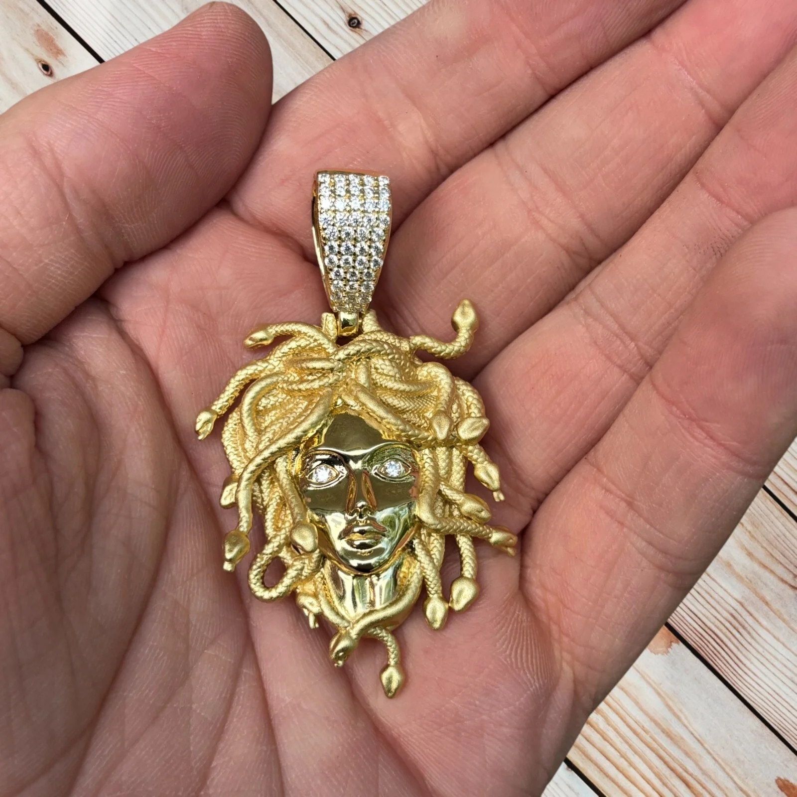 925 Sterling Silver Medusa Head Pendant With Moissanite - Medium - Image 7