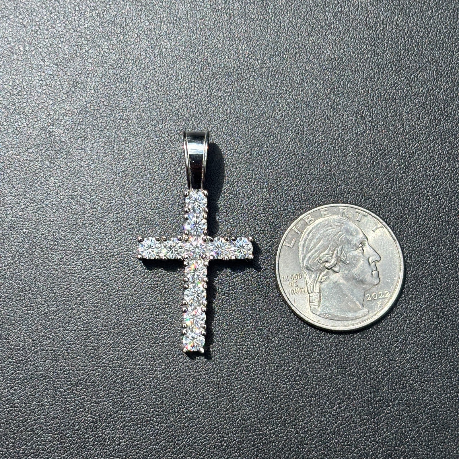 925 Sterling Silver Small Tennis Cross Pendant With Moissanite - Medium - Image 10