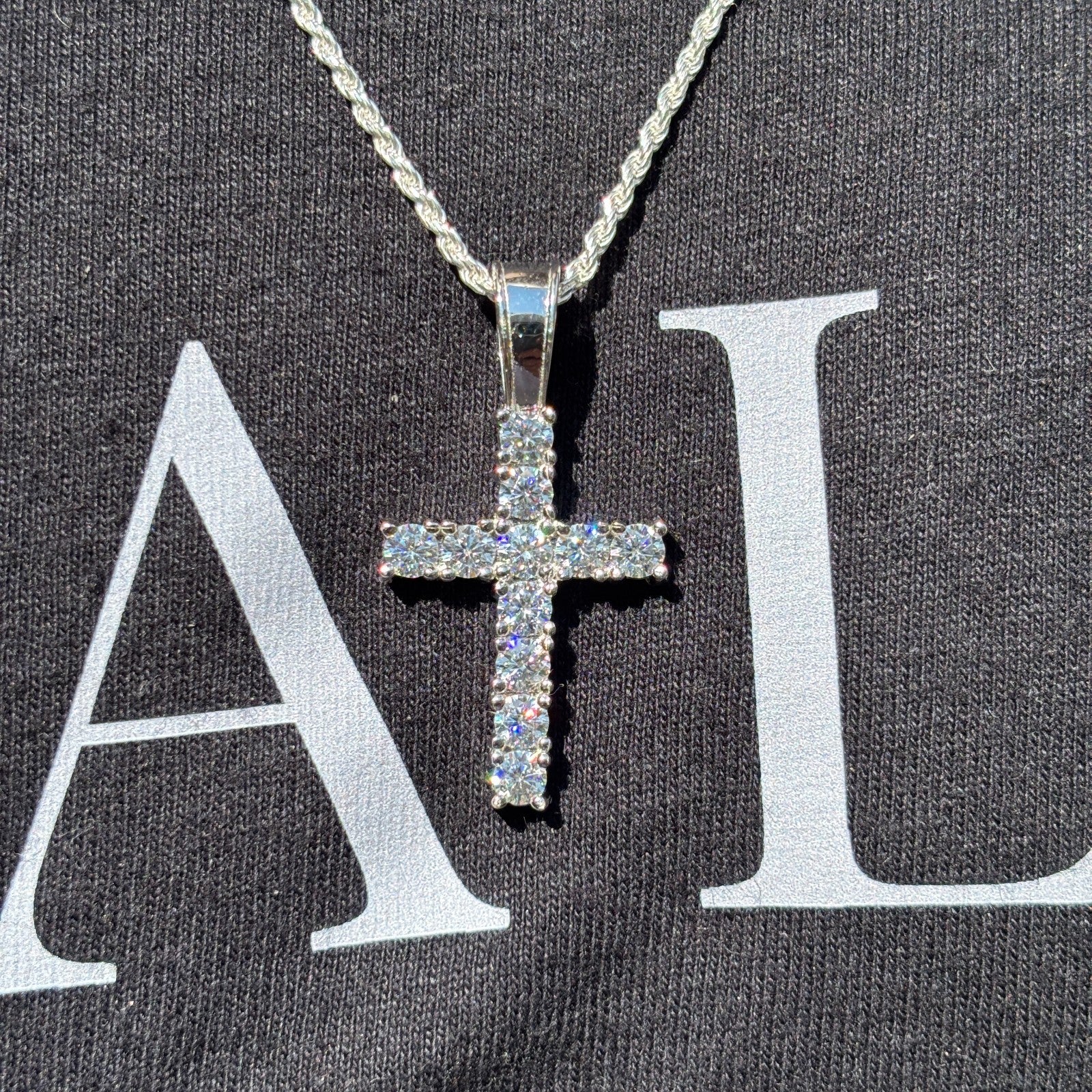 925 Sterling Silver Small Tennis Cross Pendant With Moissanite - Medium - Image 12
