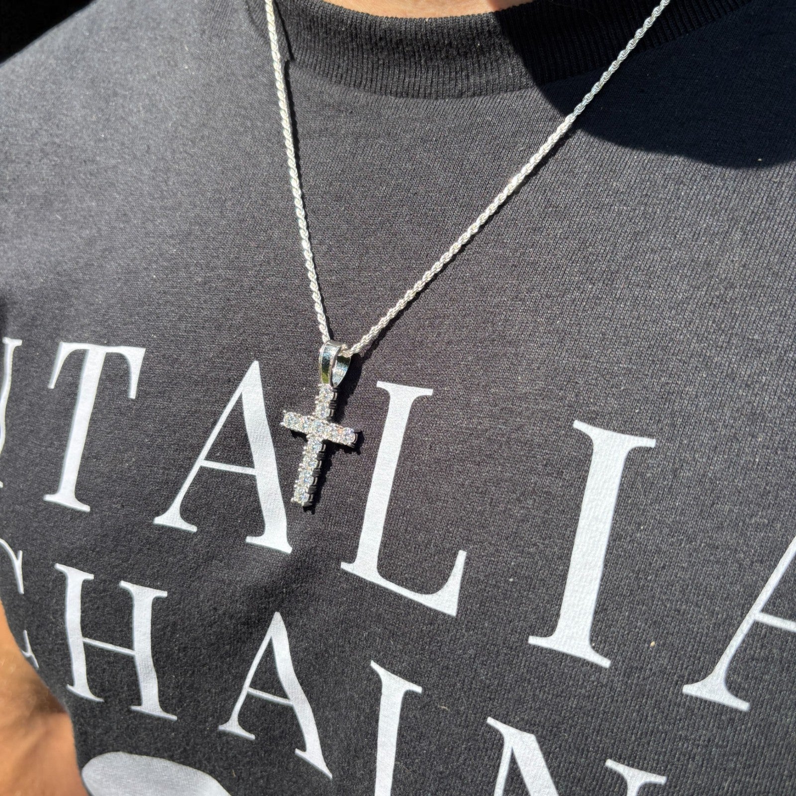 925 Sterling Silver Small Tennis Cross Pendant With Moissanite - Medium - Image 14