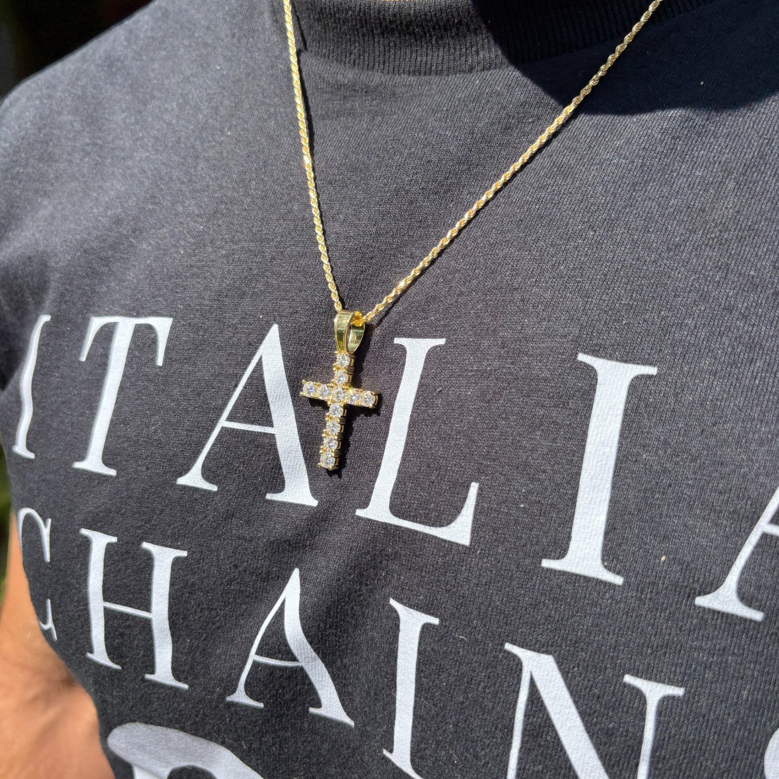 925 Sterling Silver Small Tennis Cross Pendant With Moissanite - Medium - Image 16