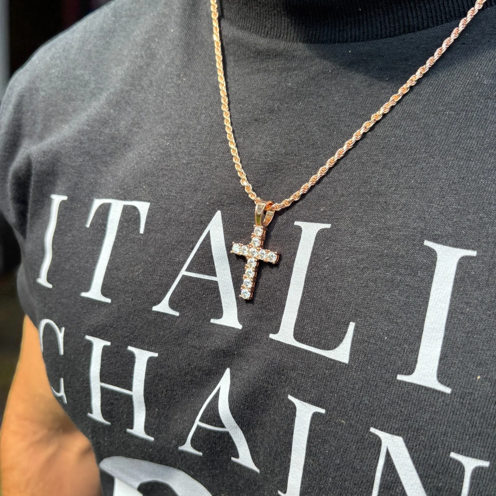 925 Sterling Silver Small Tennis Cross Pendant With Moissanite - Medium - Image 18